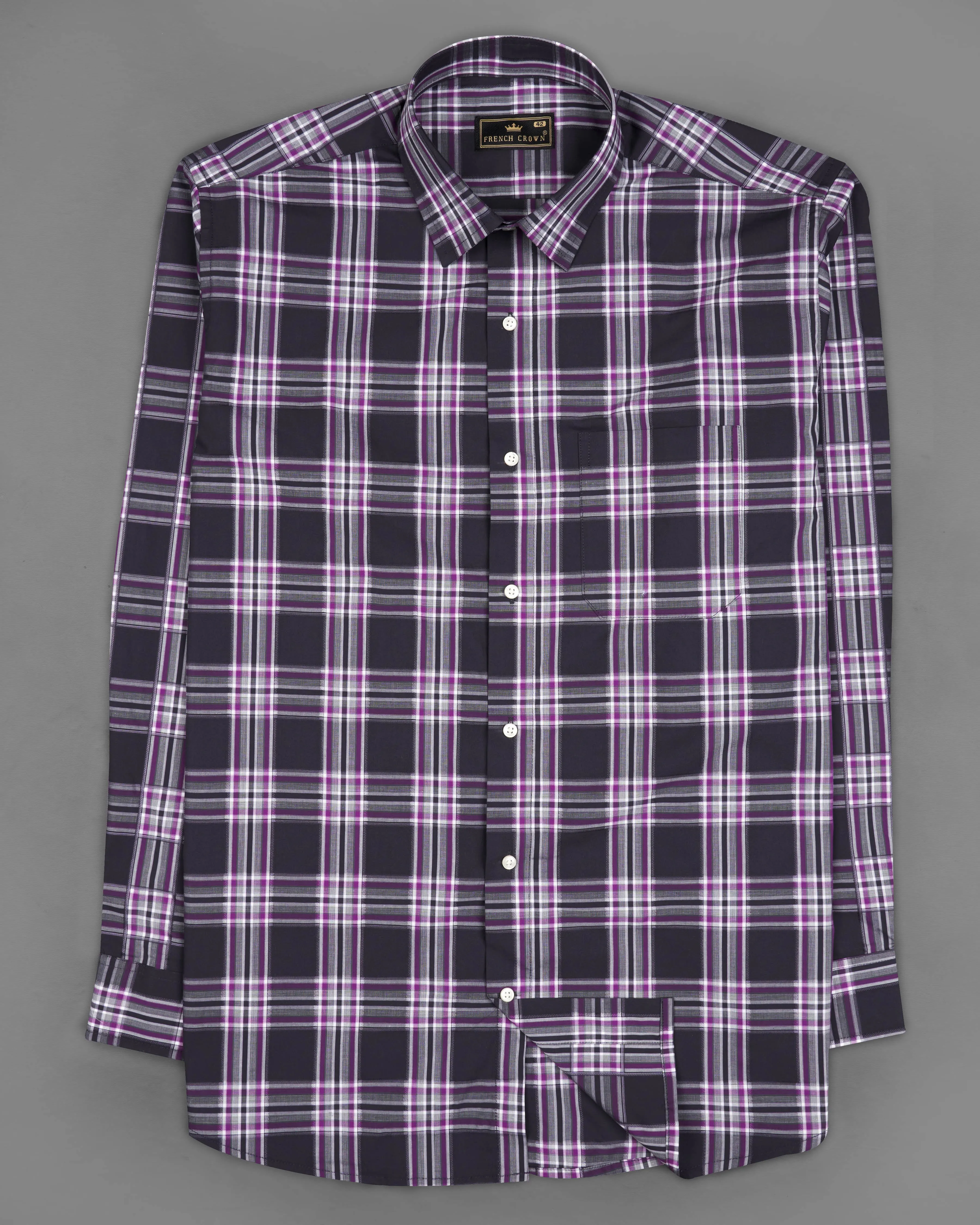 Thunder Blue with Eminence Purple Plaid Dobby Textured Premium Giza Cotton Shirt sold by French Crown product image thumbnail 5