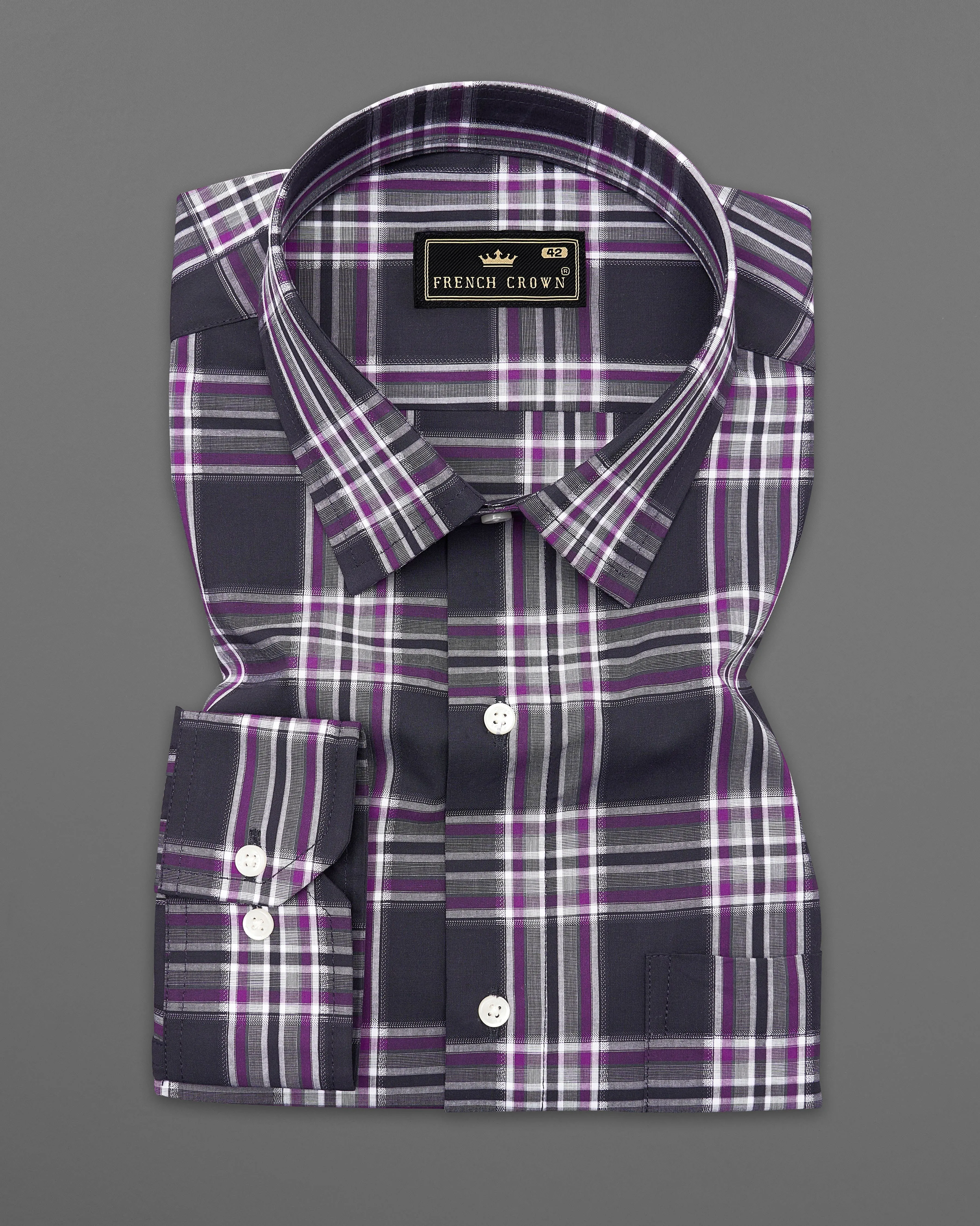 Thunder Blue with Eminence Purple Plaid Dobby Textured Premium Giza Cotton Shirt sold by French Crown product image thumbnail 3