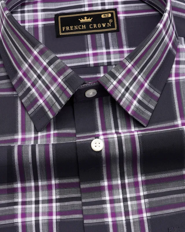 Thunder Blue with Eminence Purple Plaid Dobby Textured Premium Giza Cotton Shirt sold by French Crown