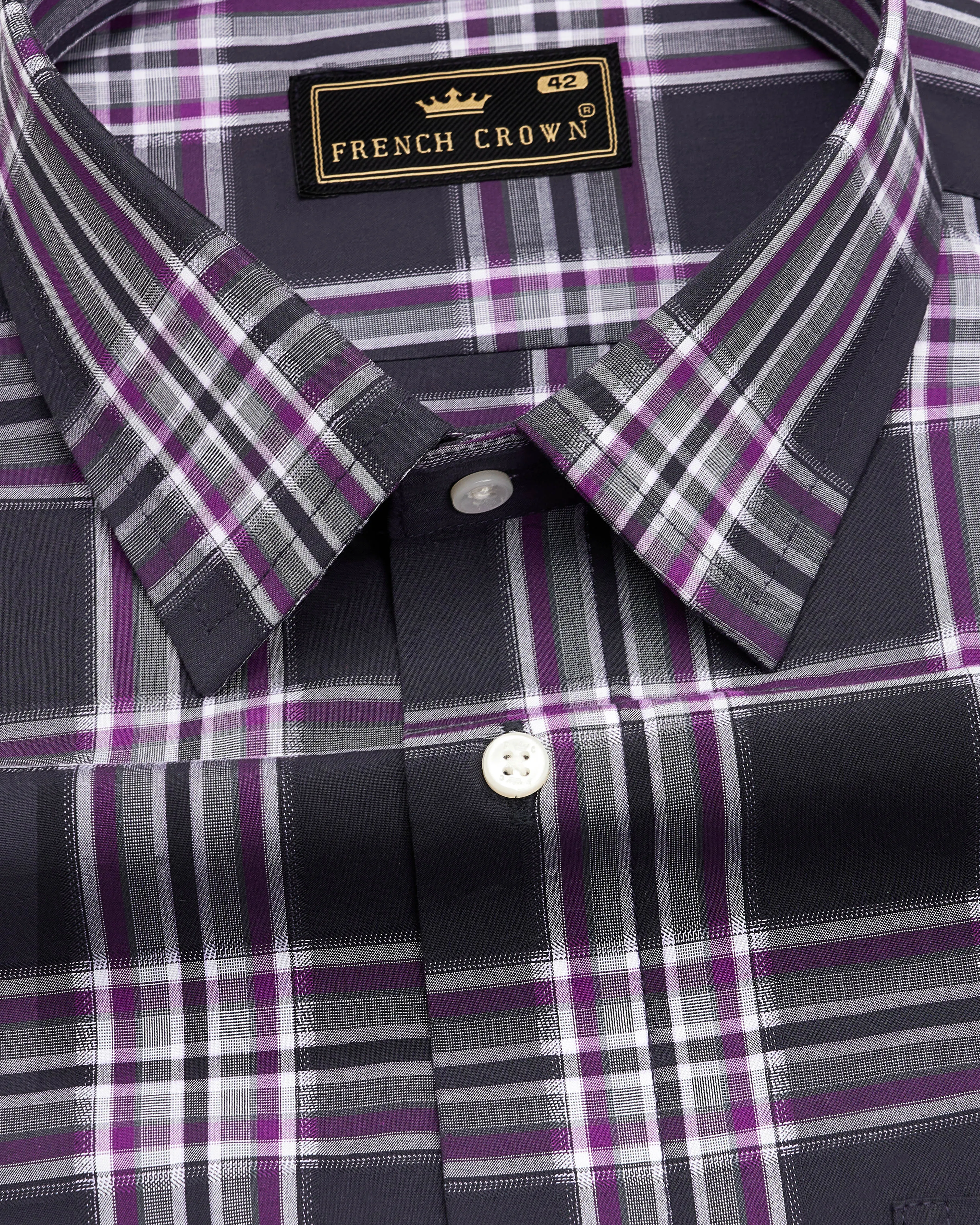 Thunder Blue with Eminence Purple Plaid Dobby Textured Premium Giza Cotton Shirt sold by French Crown