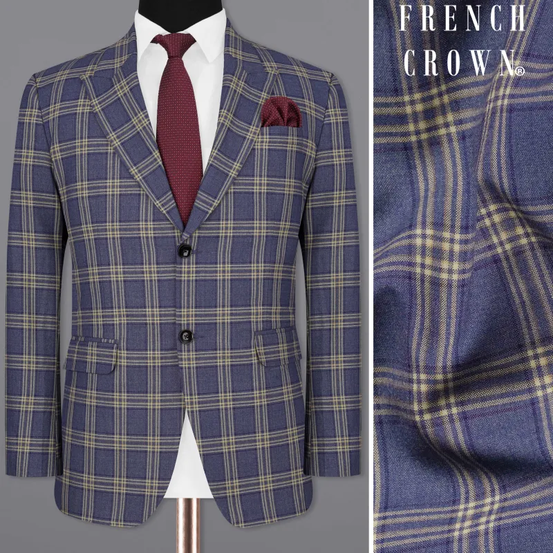 River Bed Blue with Tallow Brown Plaid Single Breasted Blazer sold by French Crown