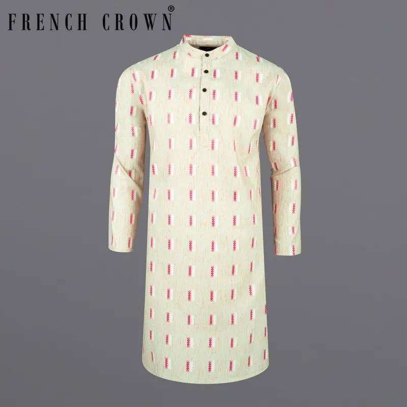 Hampton Cream Jacquard Textured Premium Giza Cotton Kurta sold by French Crown