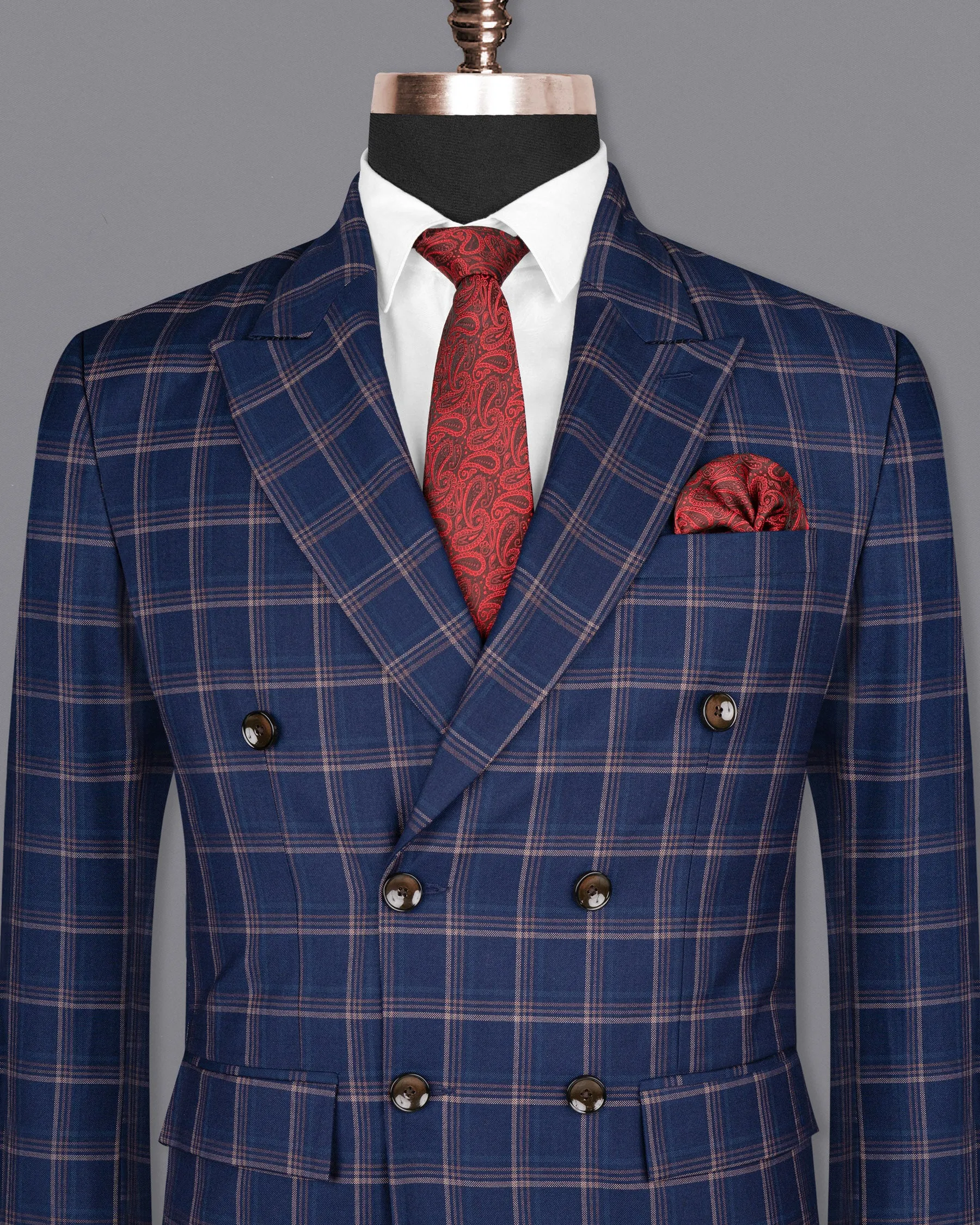 Cloud Burst Super fine windowpane Wool Rich Double Breasted Blazer sold by French Crown product image thumbnail 2