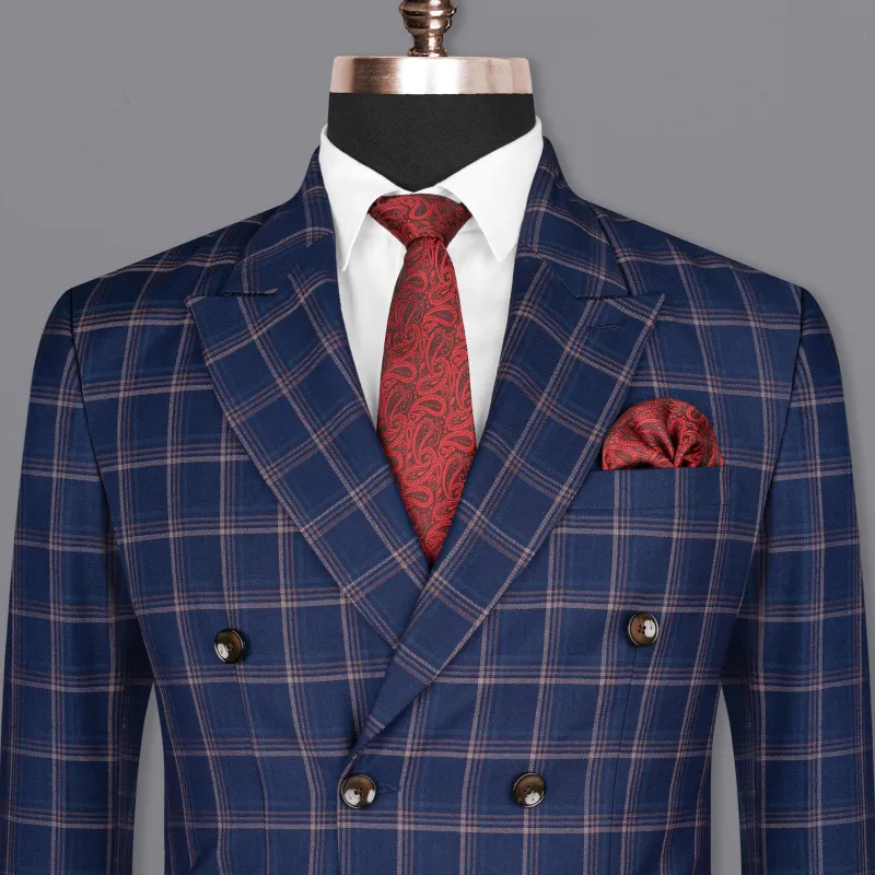 Cloud Burst Super fine windowpane Wool Rich Double Breasted Blazer sold by French Crown