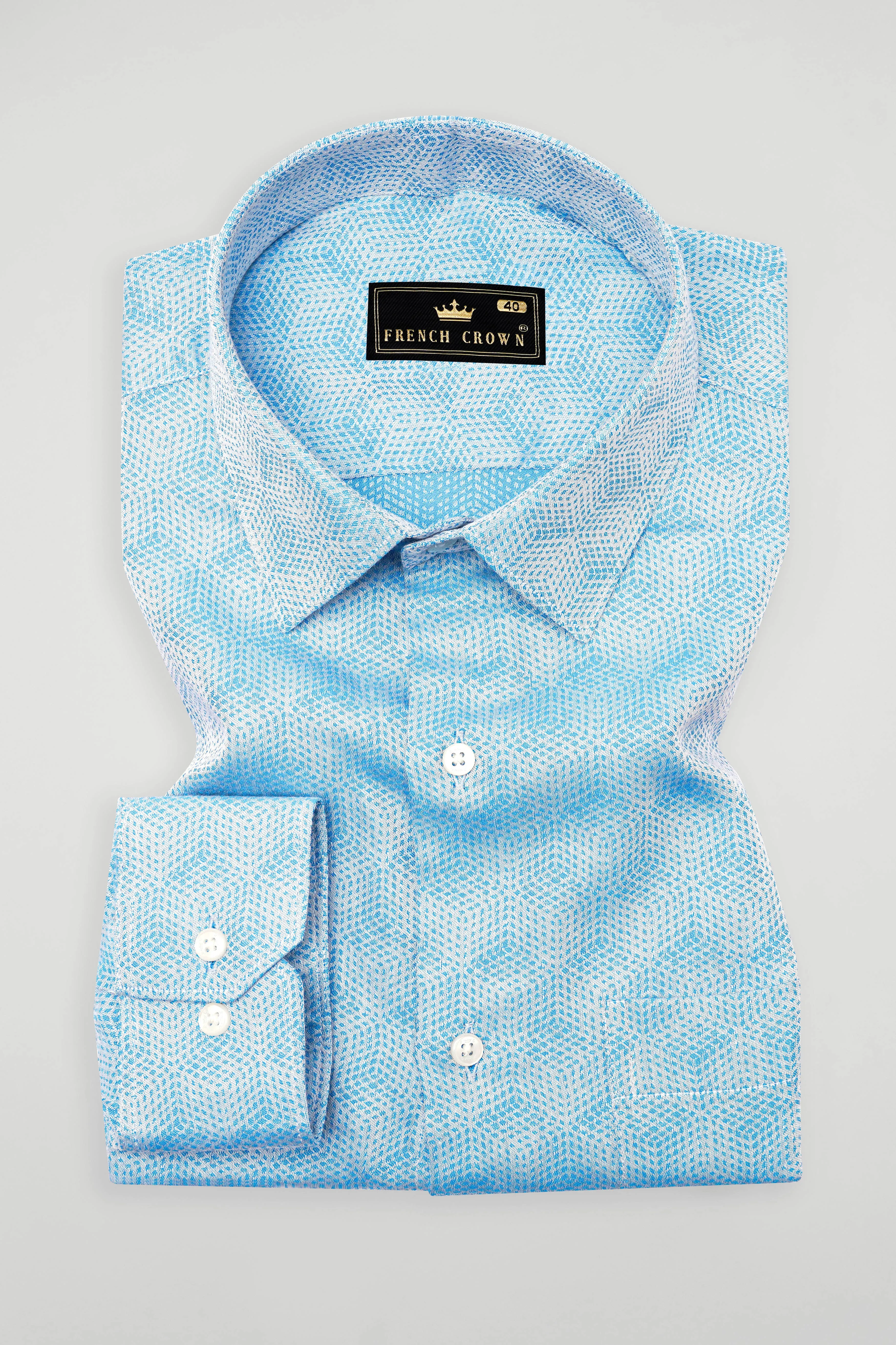 Cerulean Blue and White Jacquard Textured Premium Giza Cotton Shirt sold by French Crown product image thumbnail 3