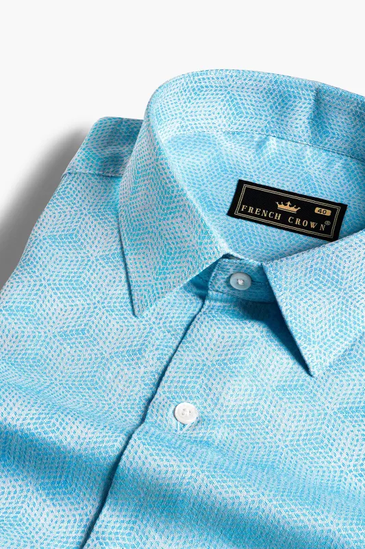 Cerulean Blue and White Jacquard Textured Premium Giza Cotton Shirt sold by French Crown
