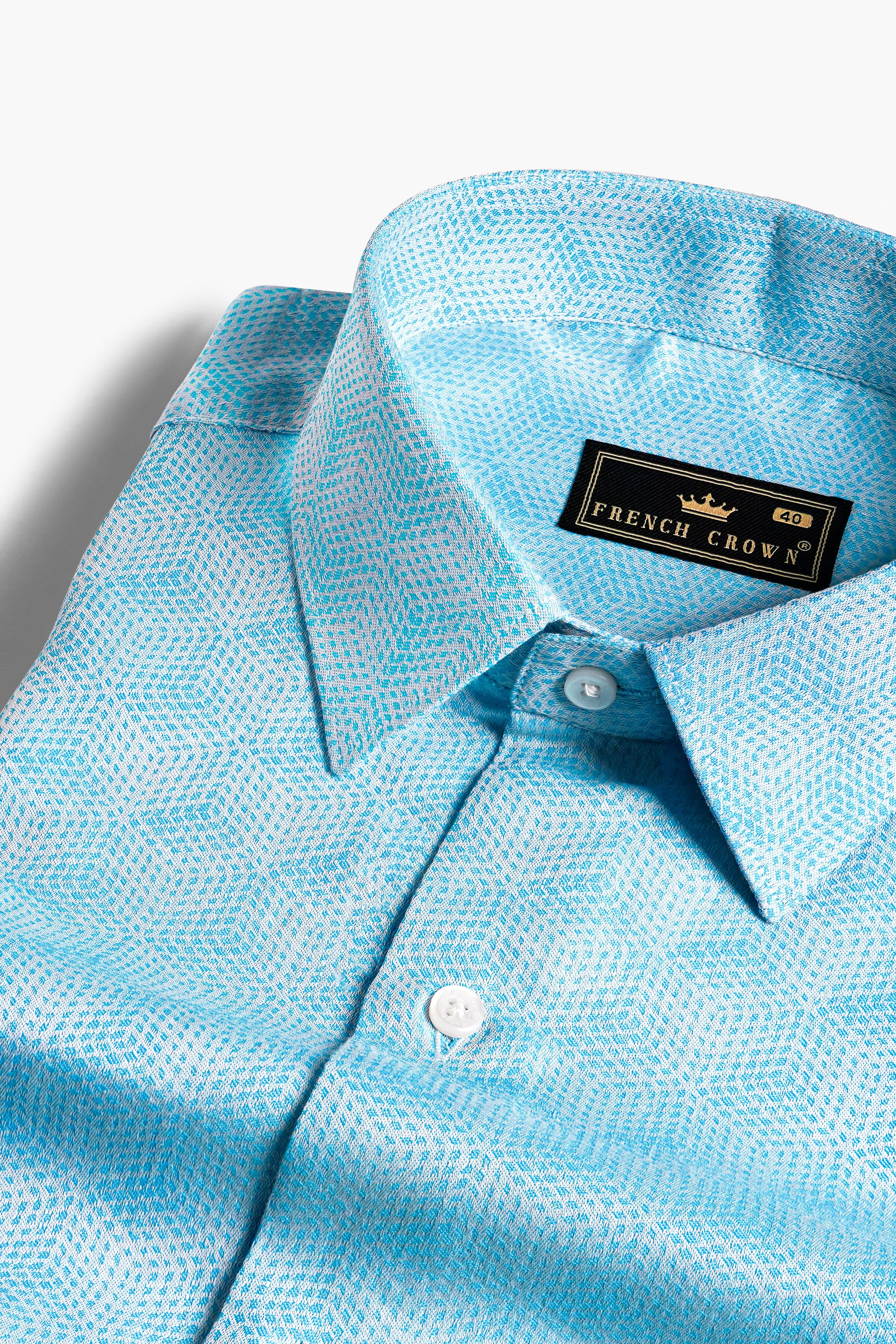 Cerulean Blue and White Jacquard Textured Premium Giza Cotton Shirt sold by French Crown