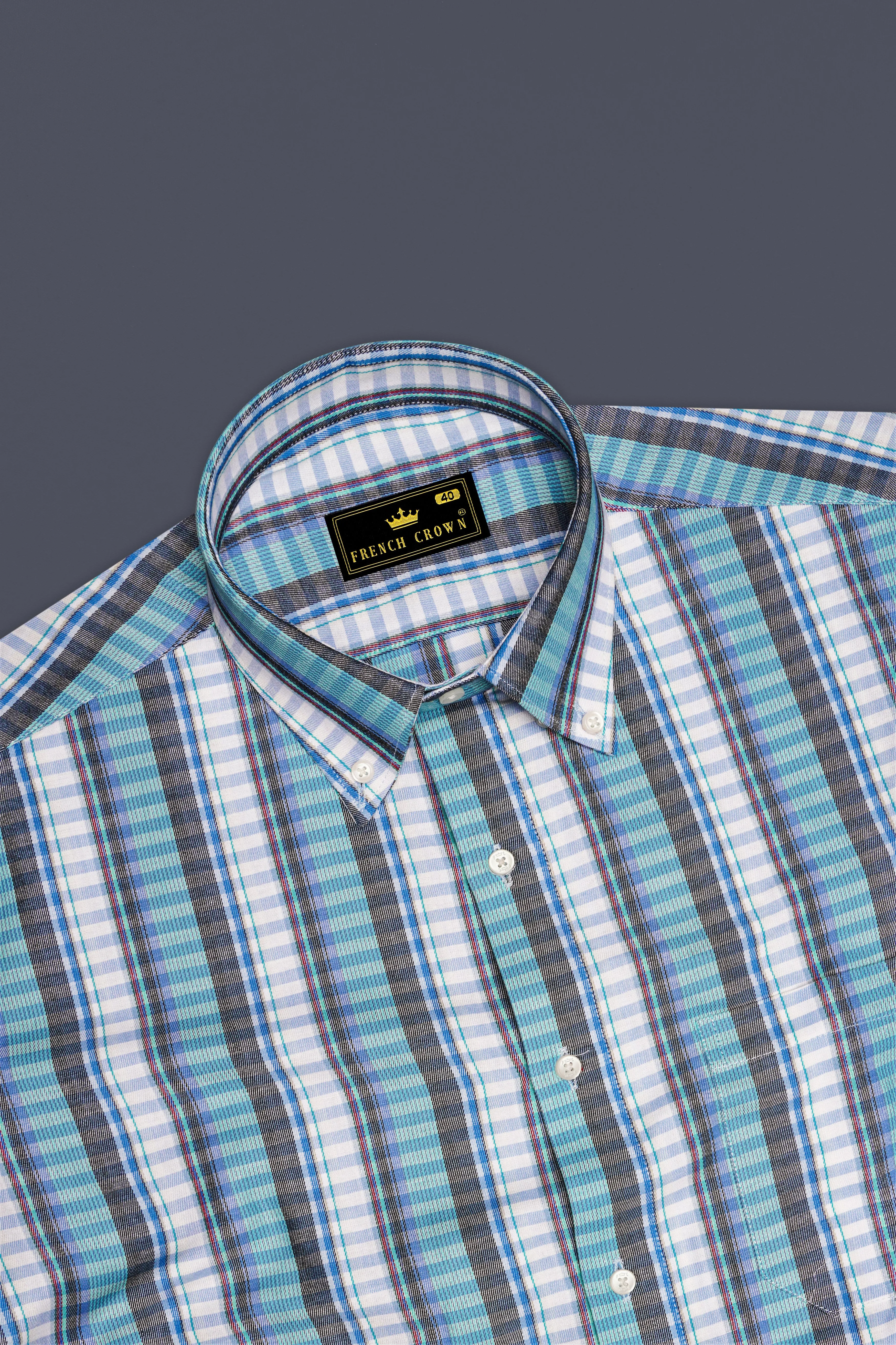 Bright White with Seagull Blue and Shuttle Gray Twill Striped Premium Cotton Shirt sold by French Crown product image thumbnail 5