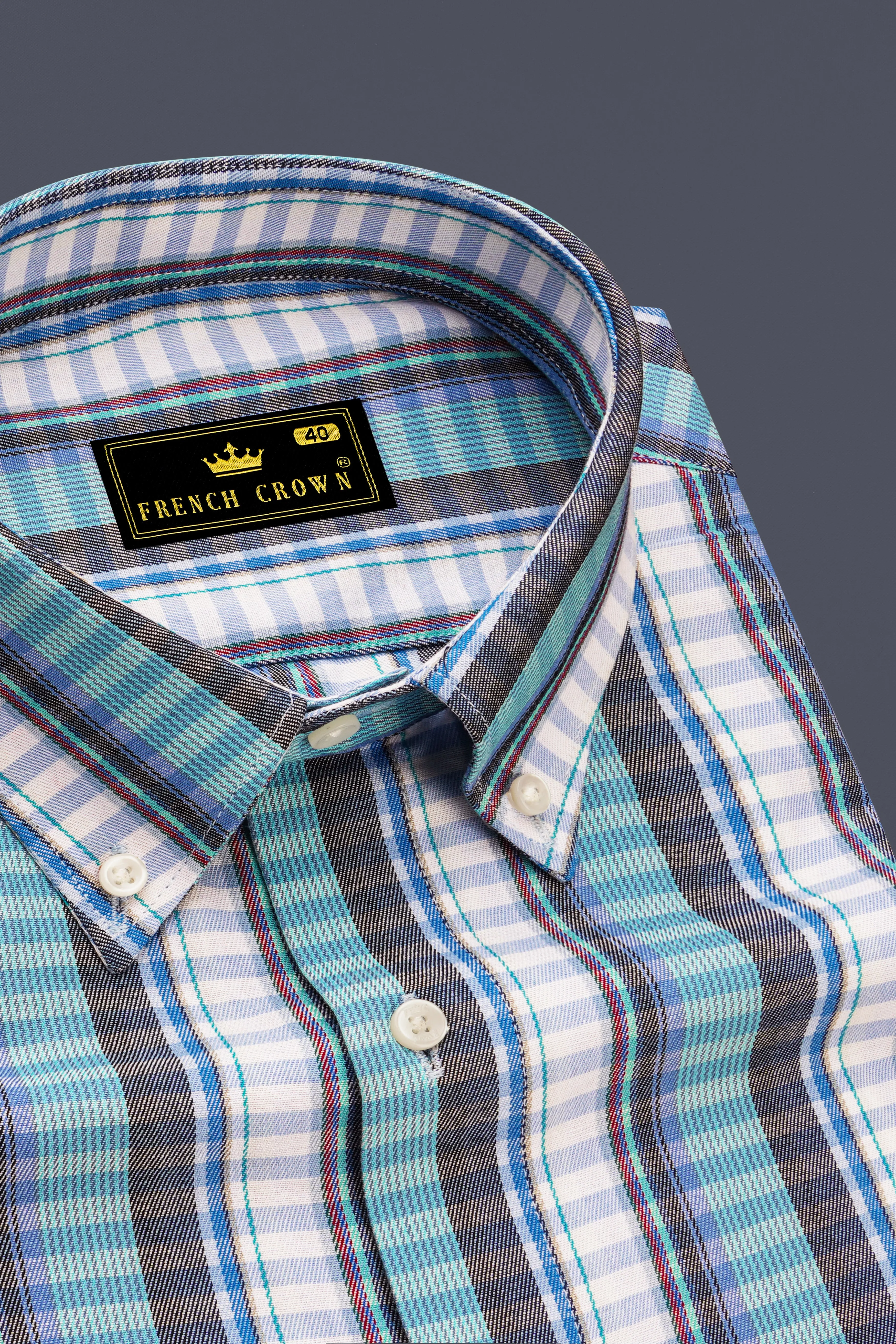 Bright White with Seagull Blue and Shuttle Gray Twill Striped Premium Cotton Shirt sold by French Crown product image thumbnail 2
