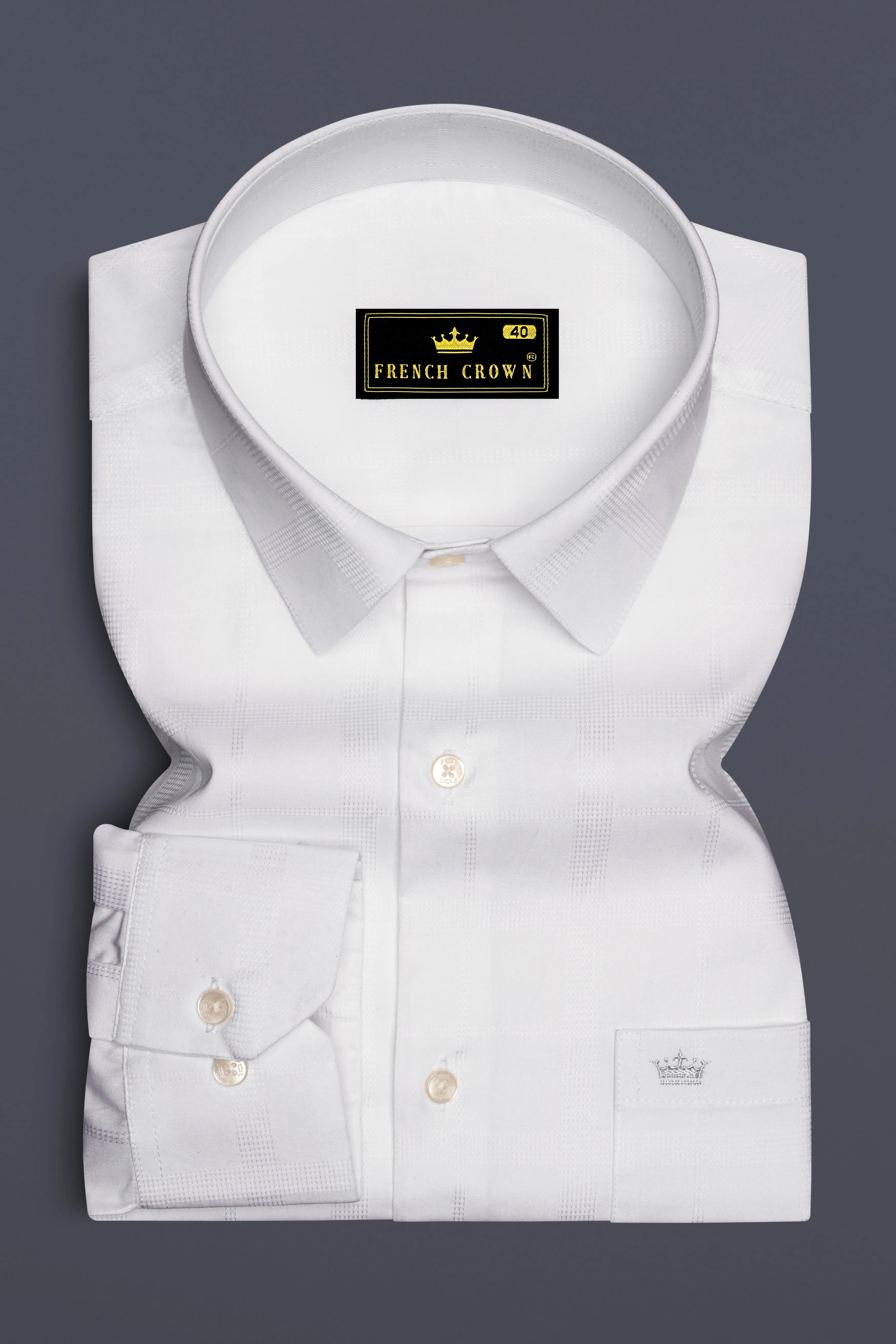 Bright White Dobby Textured Premium Giza Cotton Shirt sold by French Crown product image thumbnail 4