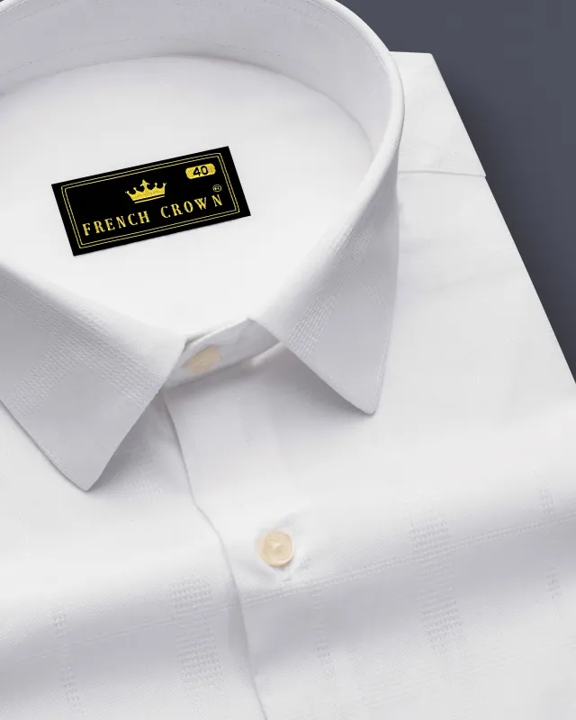 Bright White Dobby Textured Premium Giza Cotton Shirt sold by French Crown