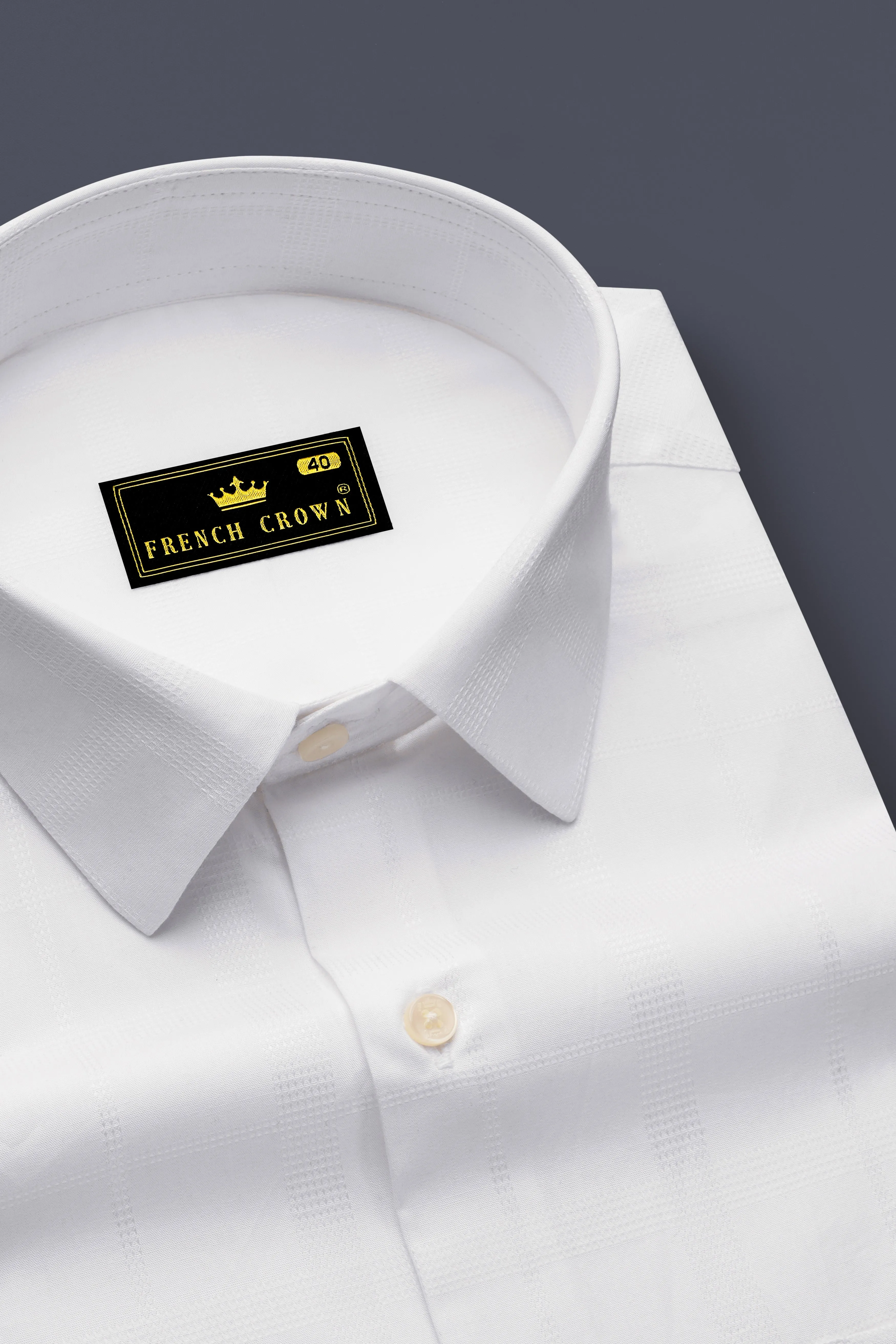 Bright White Dobby Textured Premium Giza Cotton Shirt sold by French Crown product image thumbnail 2