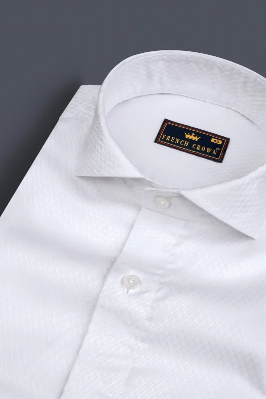 White Smoke Subtle Rhombus Printed Premium Cotton Shirt sold by French Crown