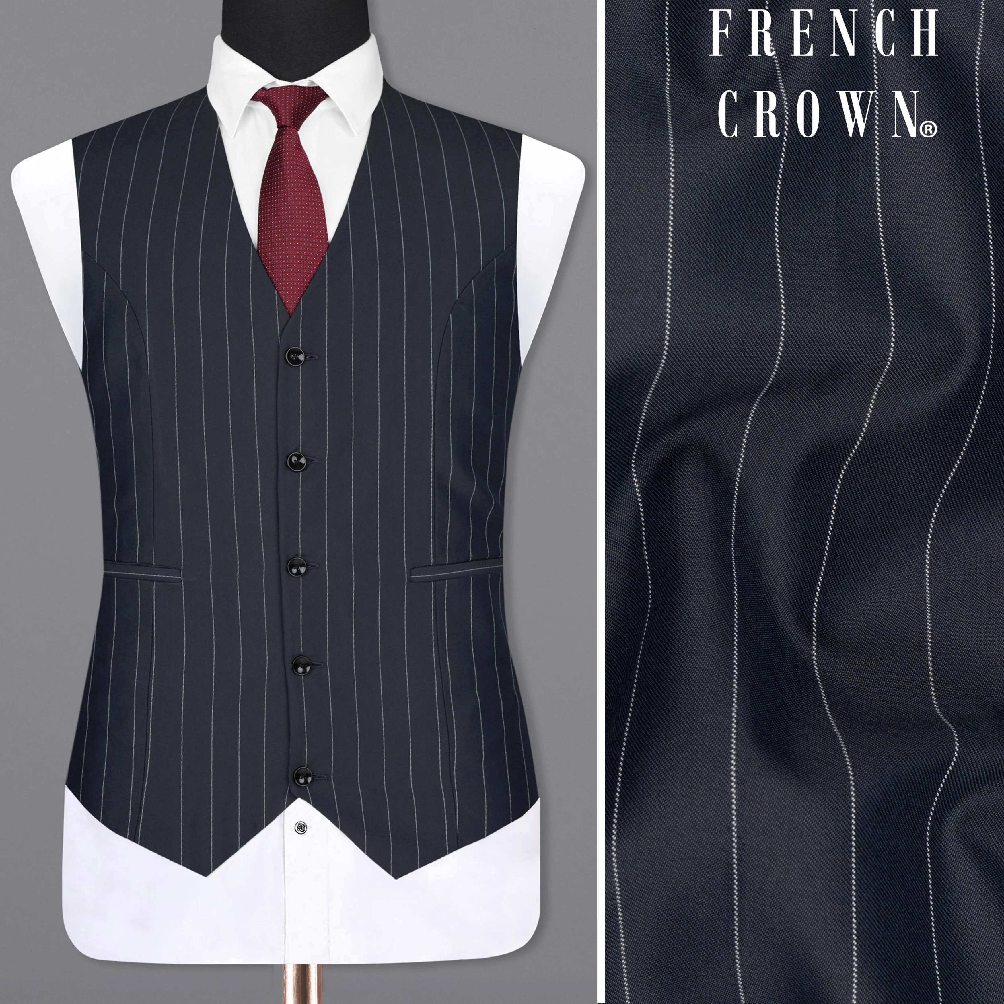 Charcoal Striped Wool Rich Waistcoat sold by French Crown