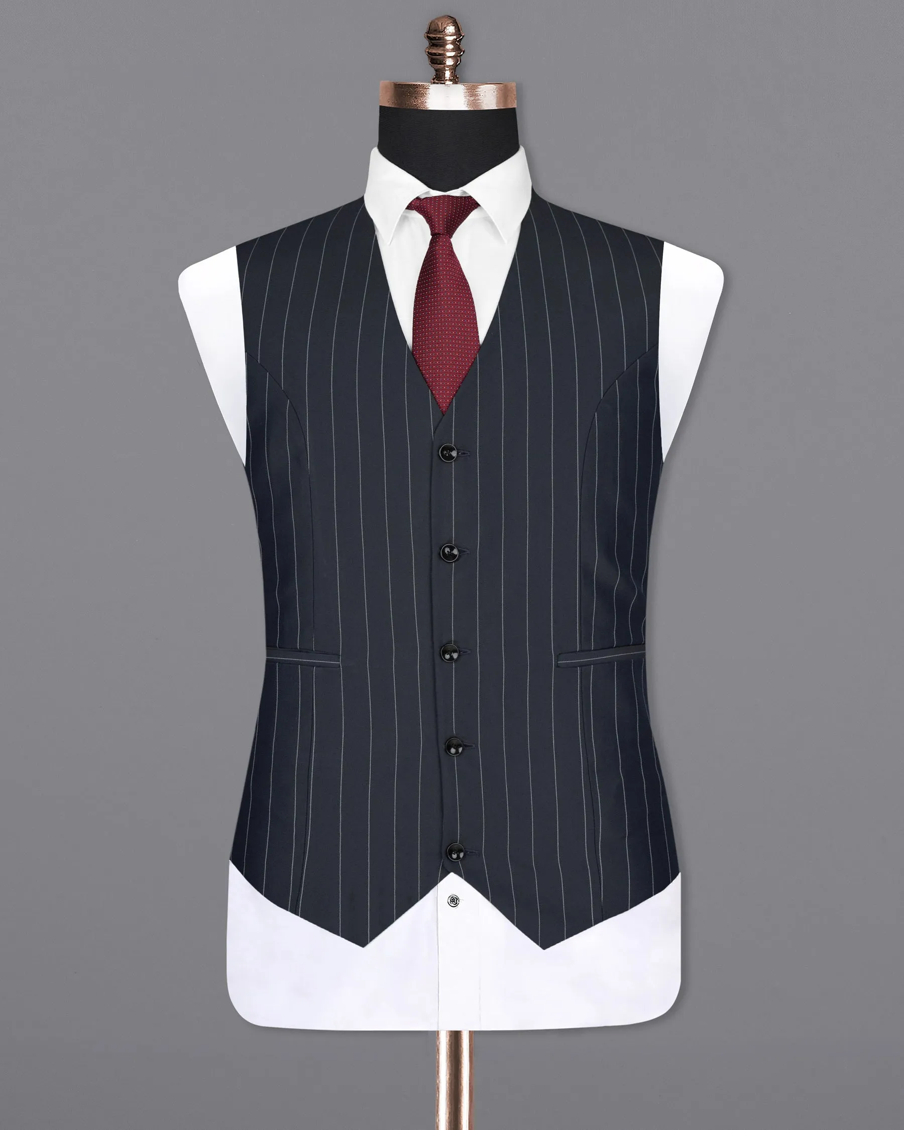 Charcoal Striped Wool Rich Waistcoat sold by French Crown product image thumbnail 2