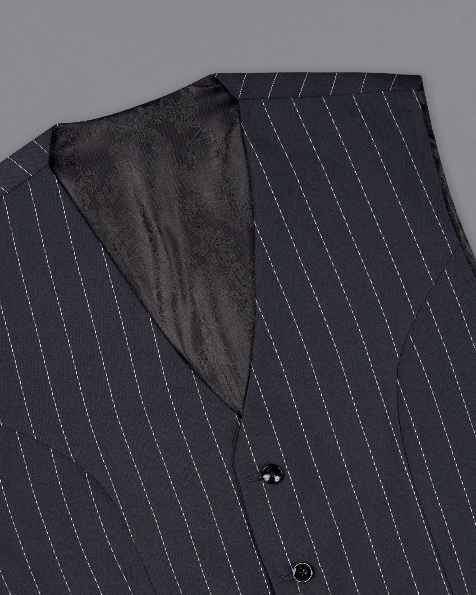 Charcoal Striped Wool Rich Waistcoat sold by French Crown product image thumbnail 4