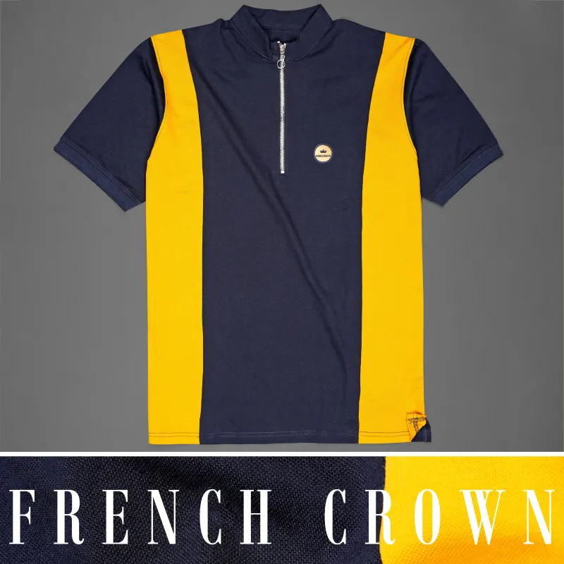 Mirage Blue and Supernova Yellow Super Soft Organic Cotton Mercerised Pique Polo with Zipper Closure made by French Crown