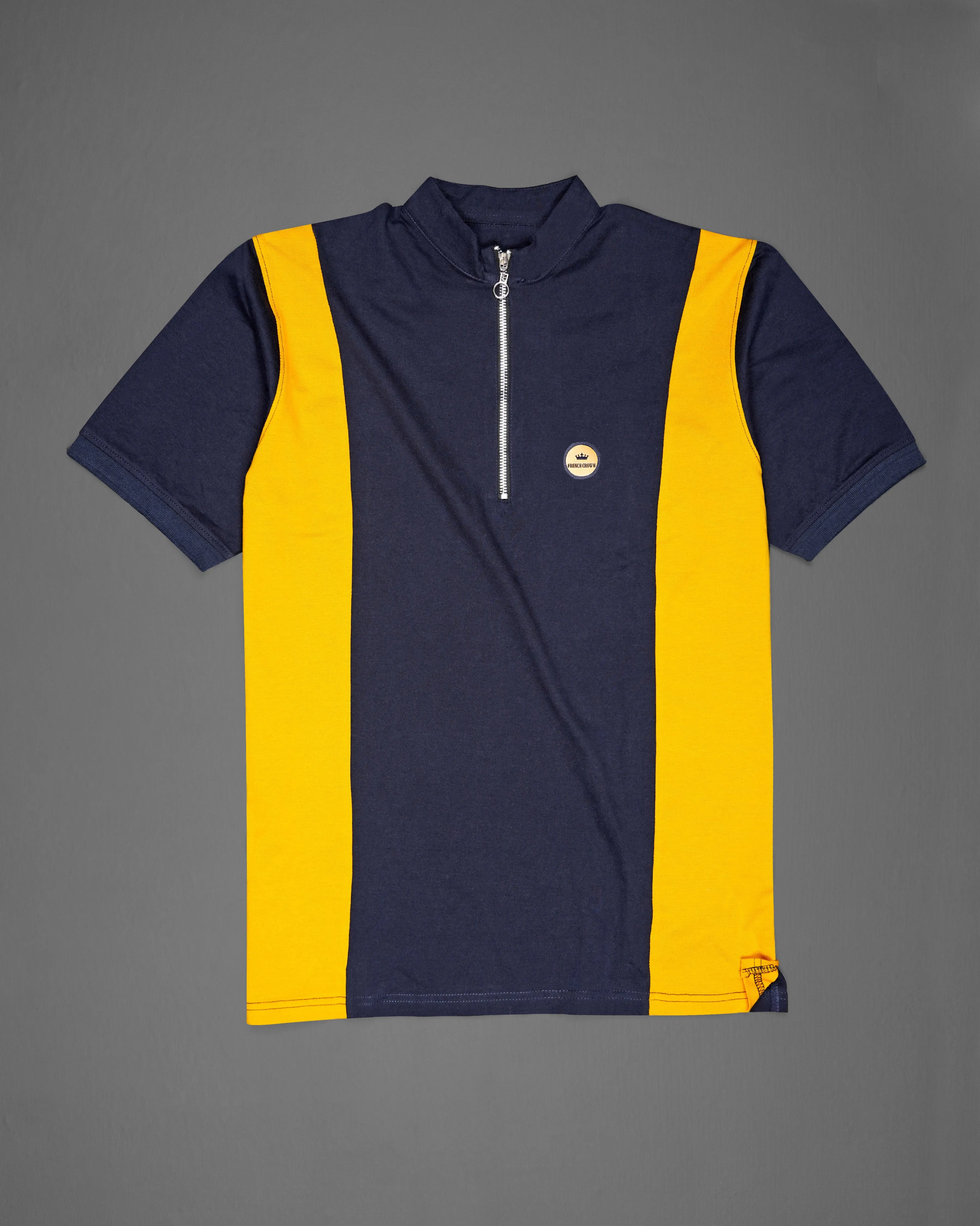Mirage Blue and Supernova Yellow Super Soft Organic Cotton Mercerised Pique Polo with Zipper Closure sold by French Crown product image thumbnail 2