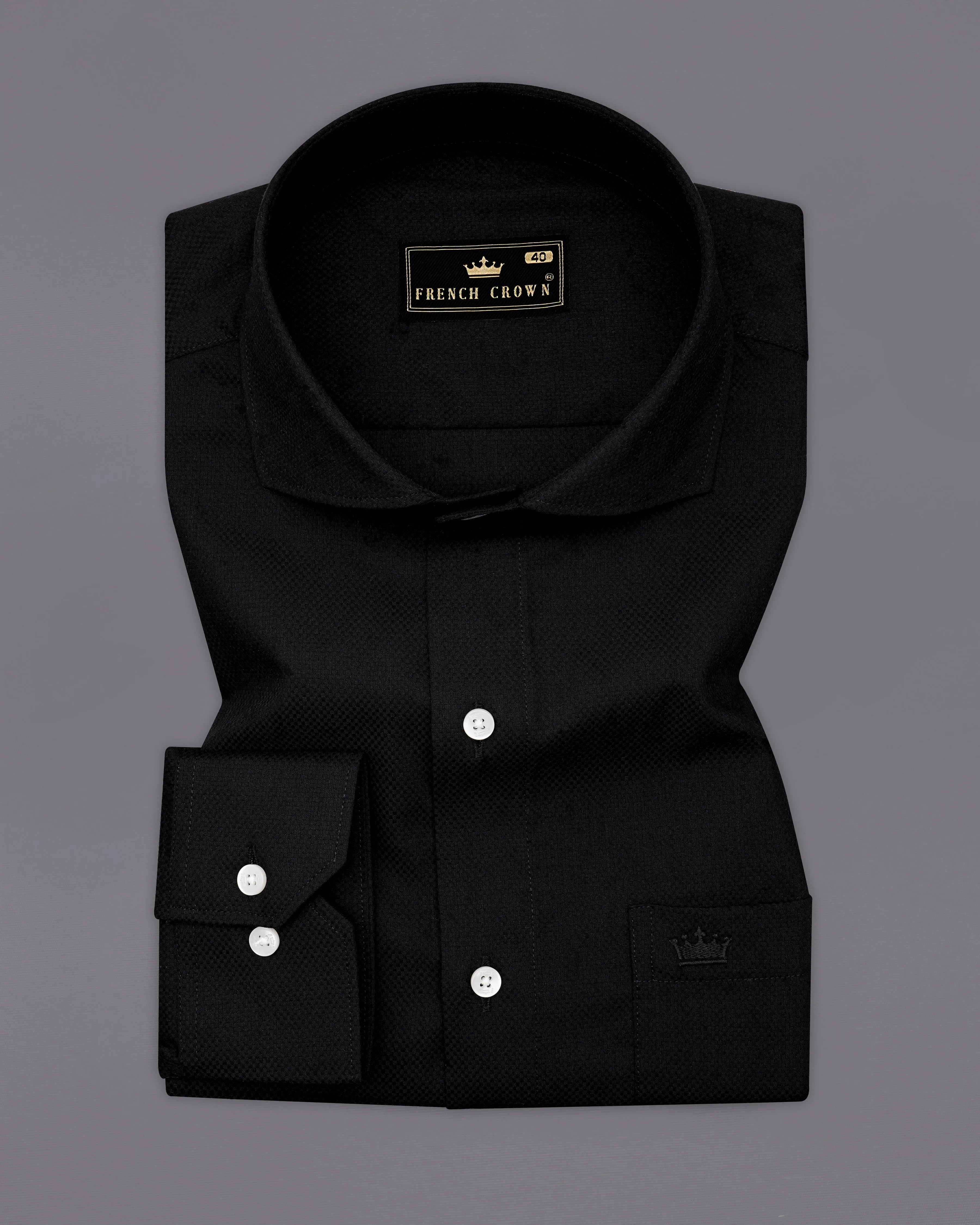 Jade Black Dobby Textured Premium Giza Cotton Shirt sold by French Crown product image thumbnail 3