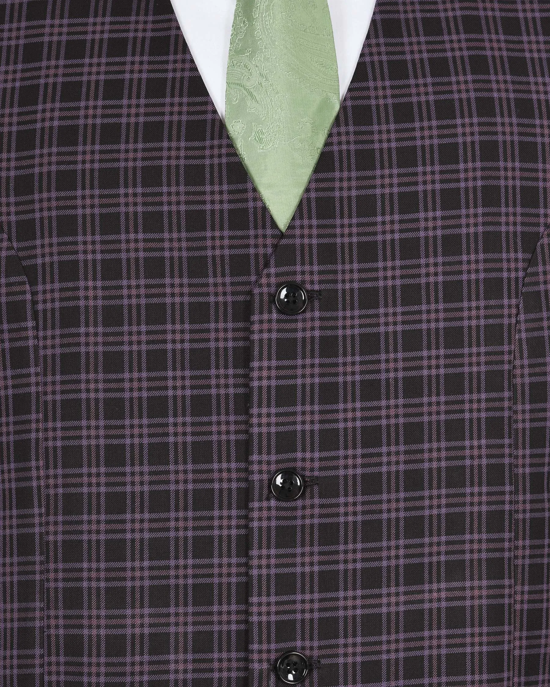 Black with Lilac Twill Plaid Wool Blend Waistcoat sold by French Crown product image thumbnail 4