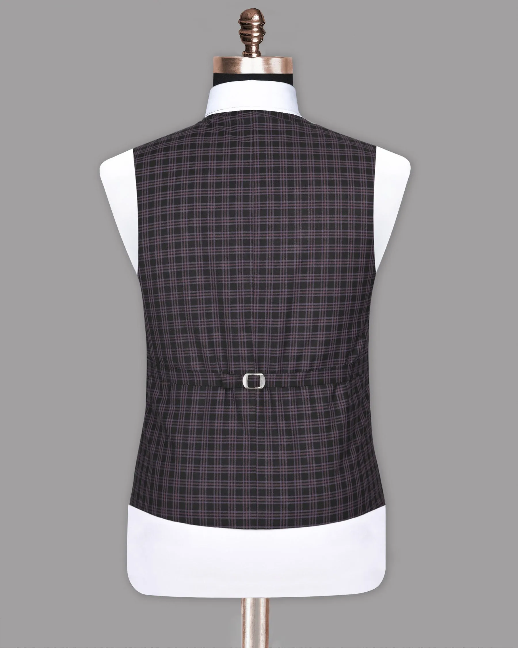 Black with Lilac Twill Plaid Wool Blend Waistcoat sold by French Crown product image thumbnail 5