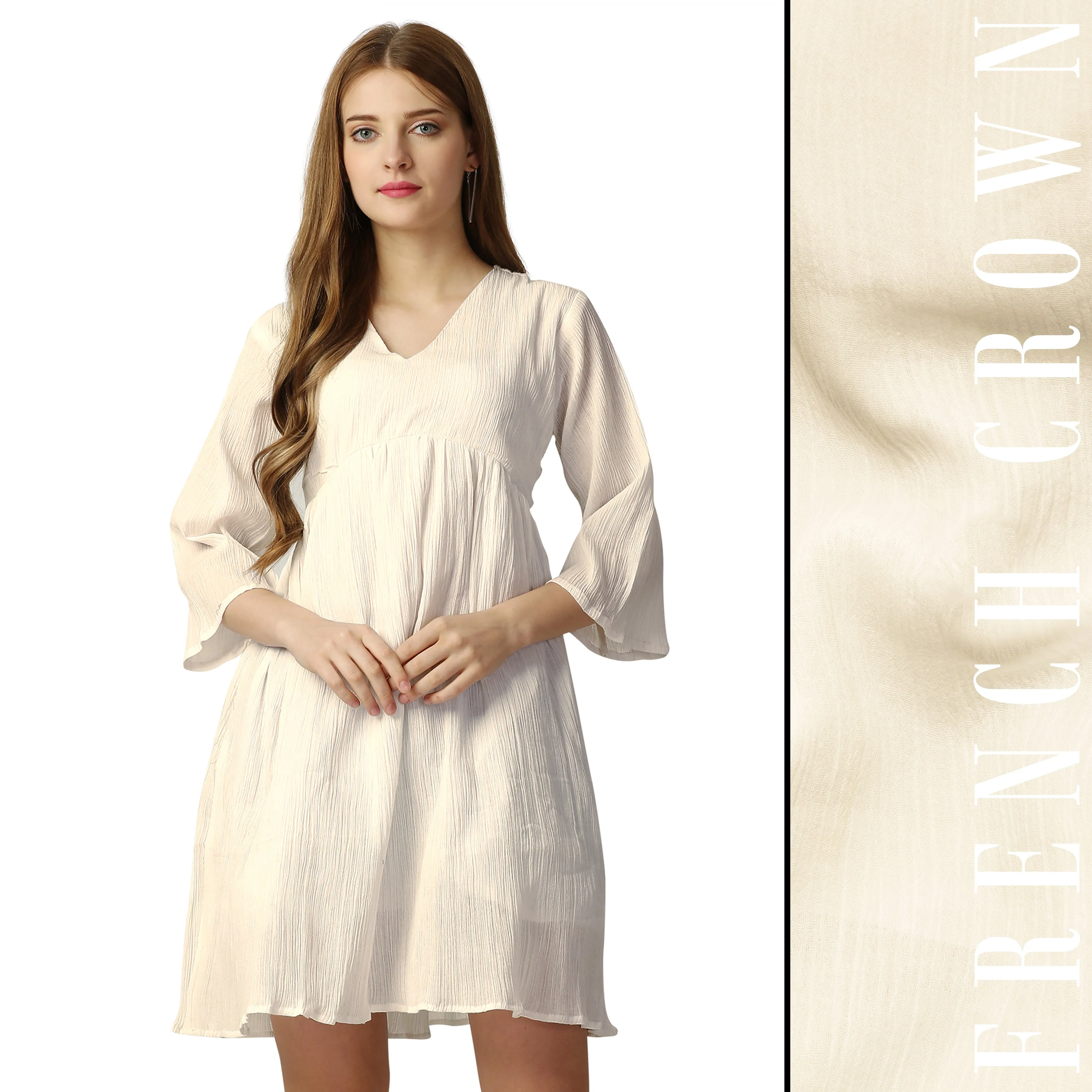 Antique Beige Premium Cotton Dress sold by French Crown