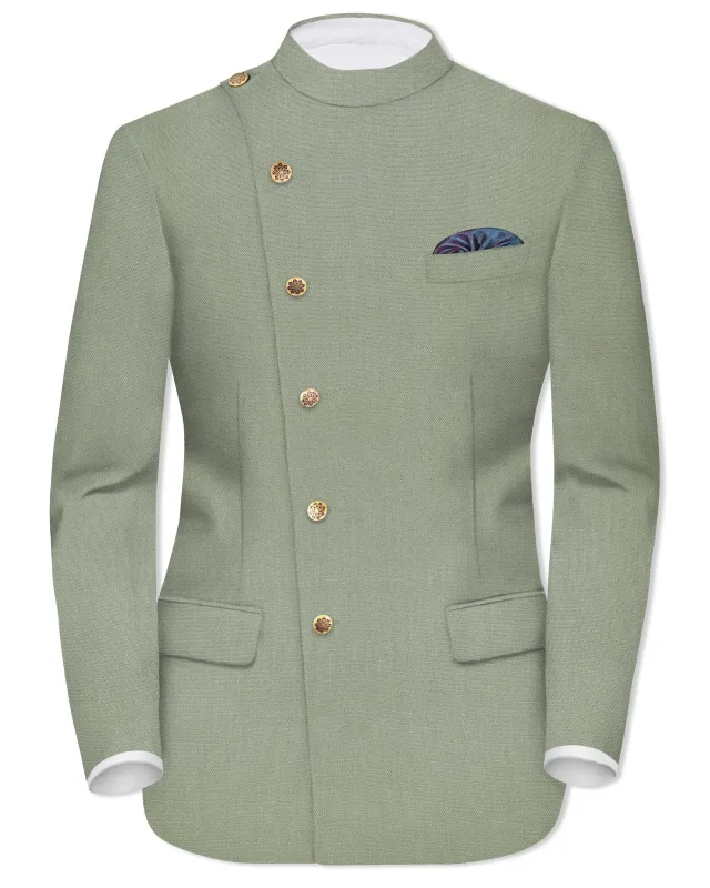 Sandstone Green Cross Placket Bandhgala Blazer sold by French Crown