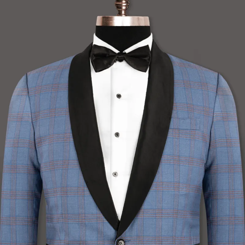 Lynch Light Blue Windowpane Woolrich Tuxedo Blazer sold by French Crown