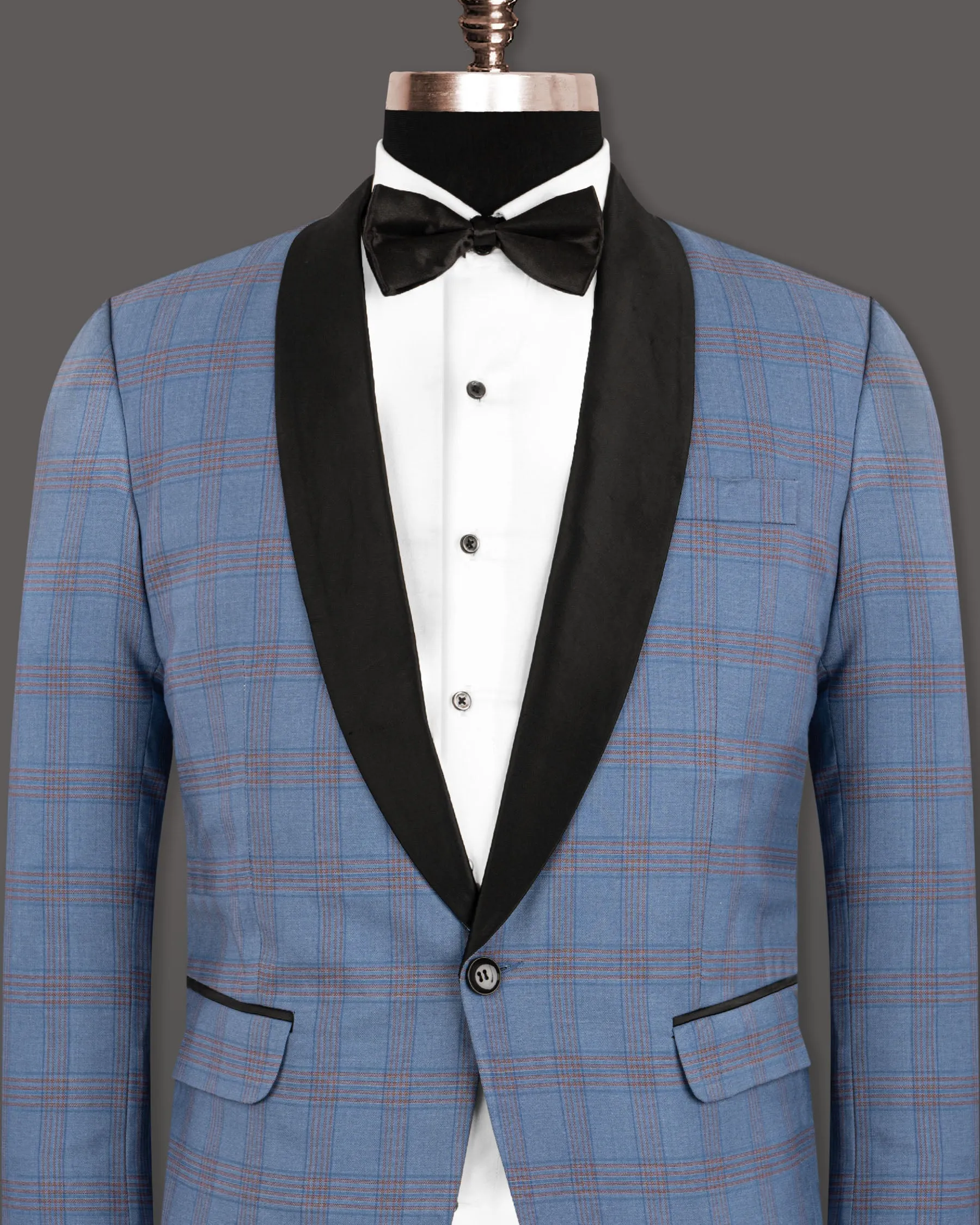 Lynch Light Blue Windowpane Woolrich Tuxedo Blazer sold by French Crown product image thumbnail 2