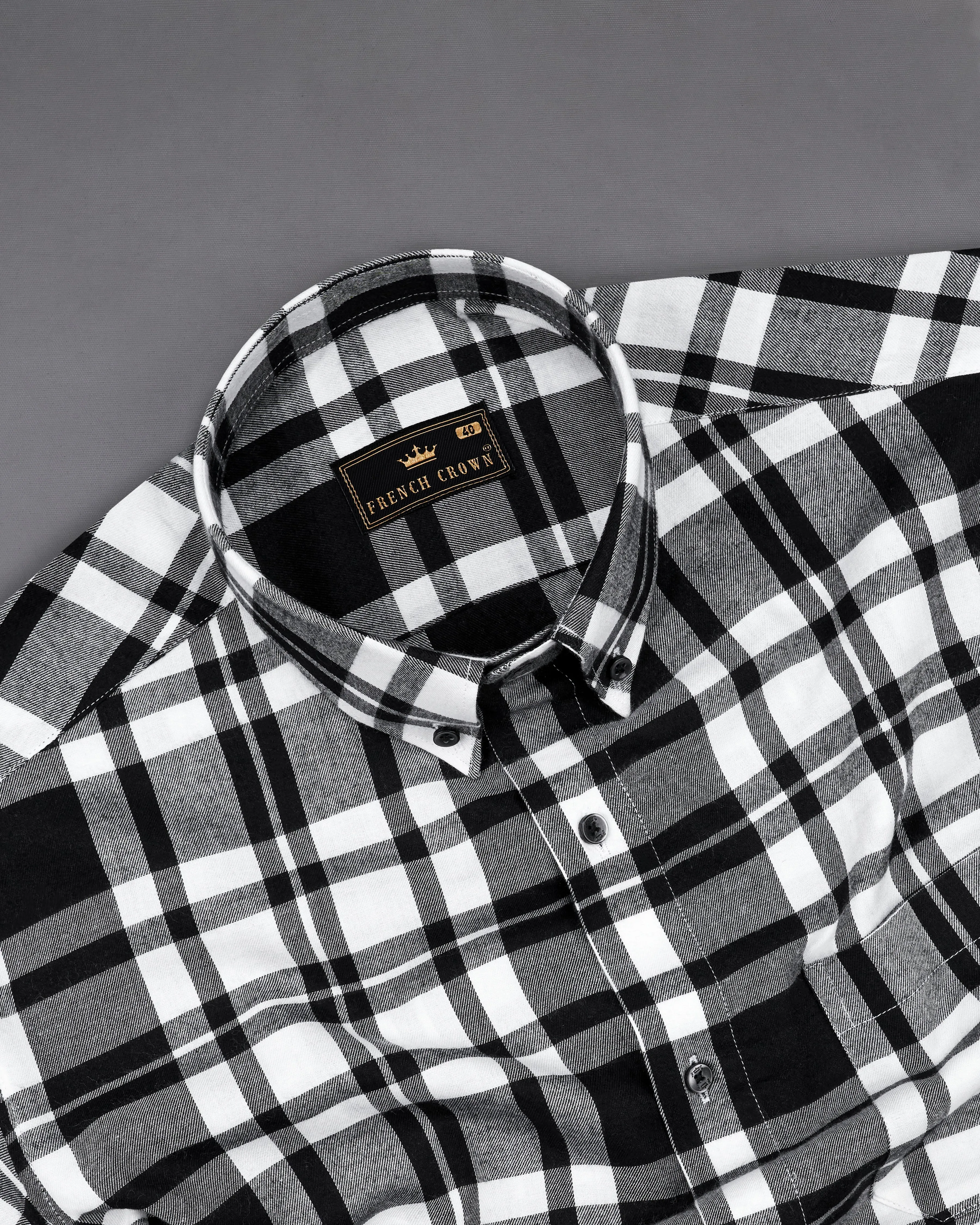 Jade Black and White Twill Plaid Premium Cotton Shirt sold by French Crown product image thumbnail 4