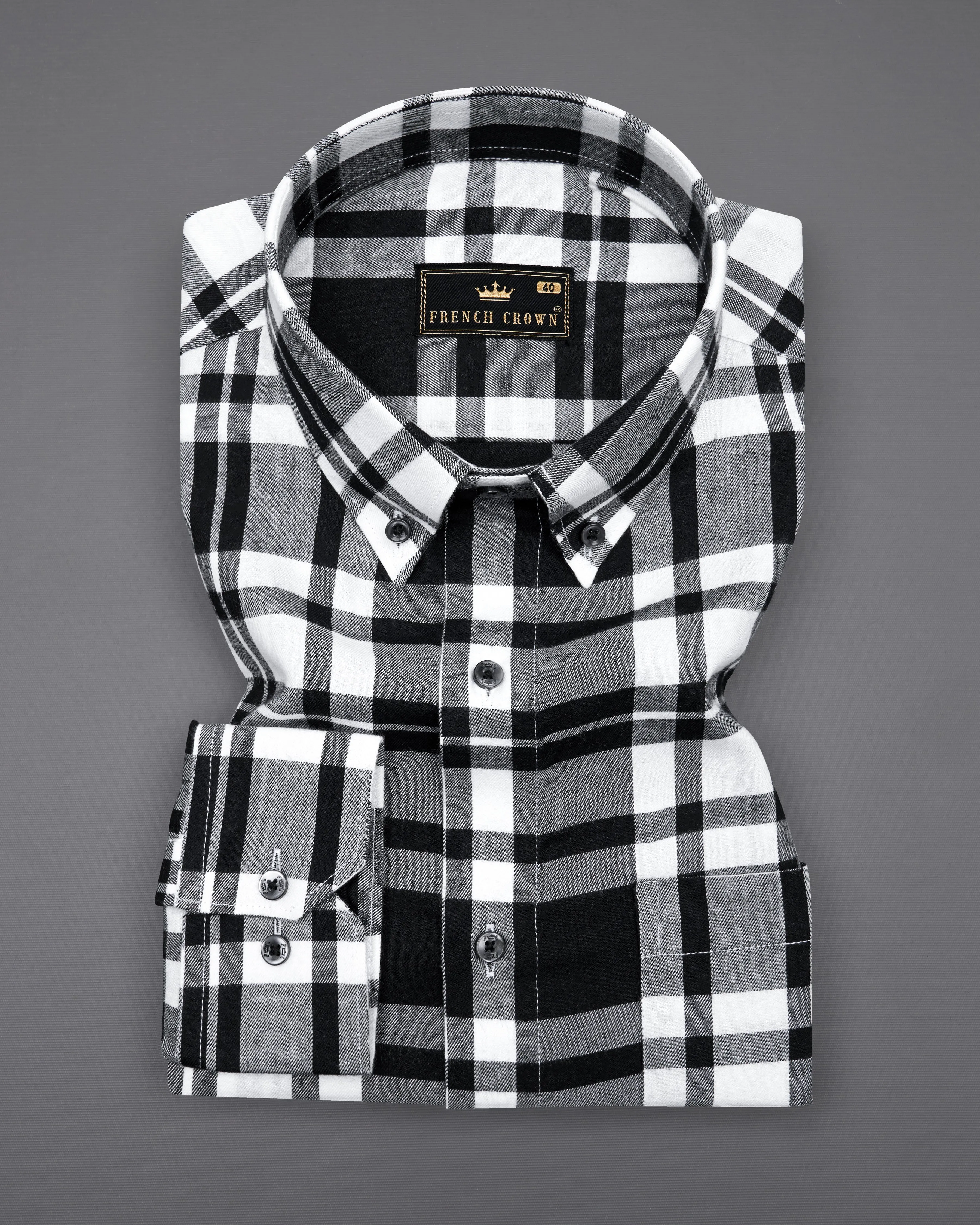 Jade Black and White Twill Plaid Premium Cotton Shirt sold by French Crown product image thumbnail 3