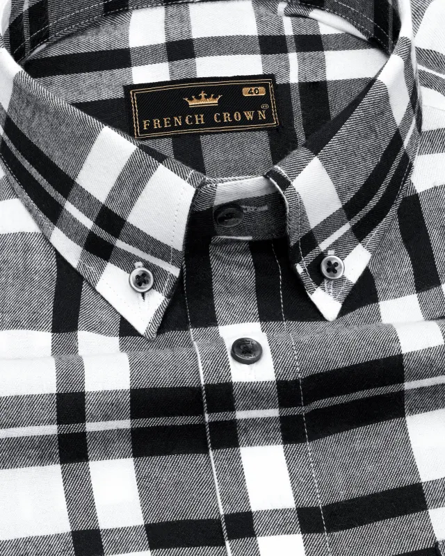 Jade Black and White Twill Plaid Premium Cotton Shirt sold by French Crown
