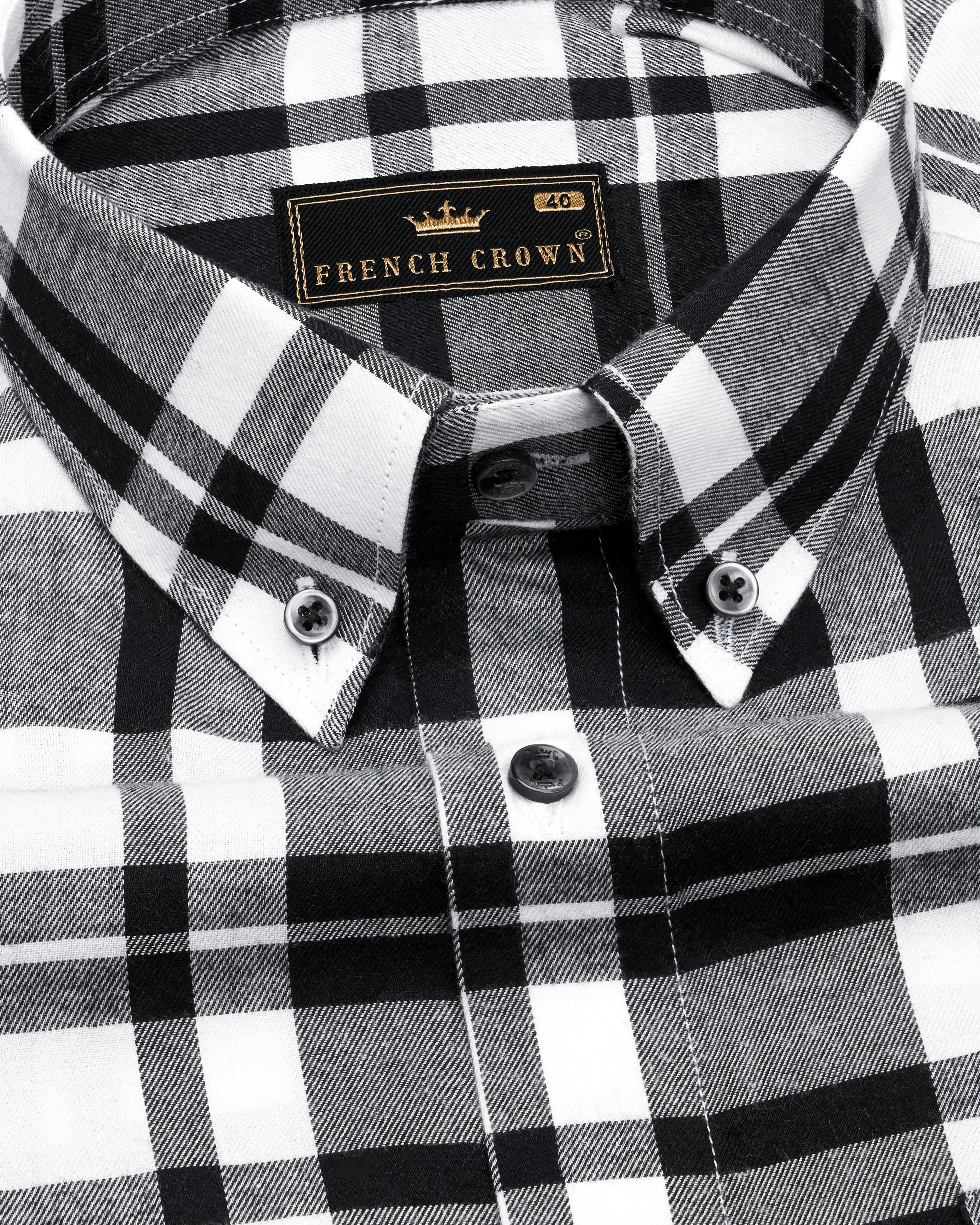 Jade Black and White Twill Plaid Premium Cotton Shirt sold by French Crown