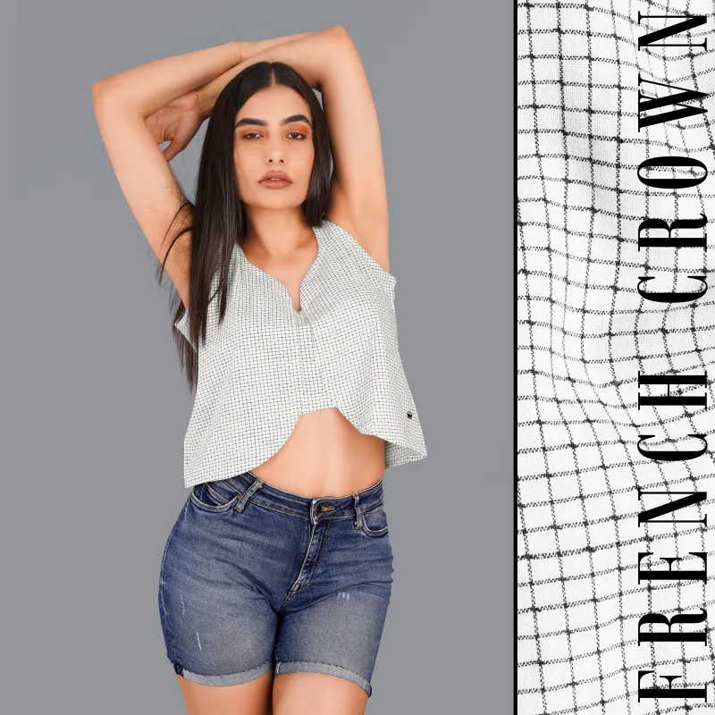 Bright White and Black Checkered Premium Cotton Crop Top sold by French Crown
