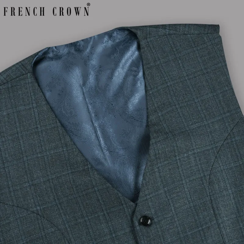 Blue windowpane Wool Blend Waistcoat sold by French Crown