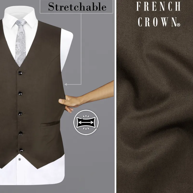 Walnut Brown Solid Stretchable Premium Cotton traveler Waistcoat sold by French Crown