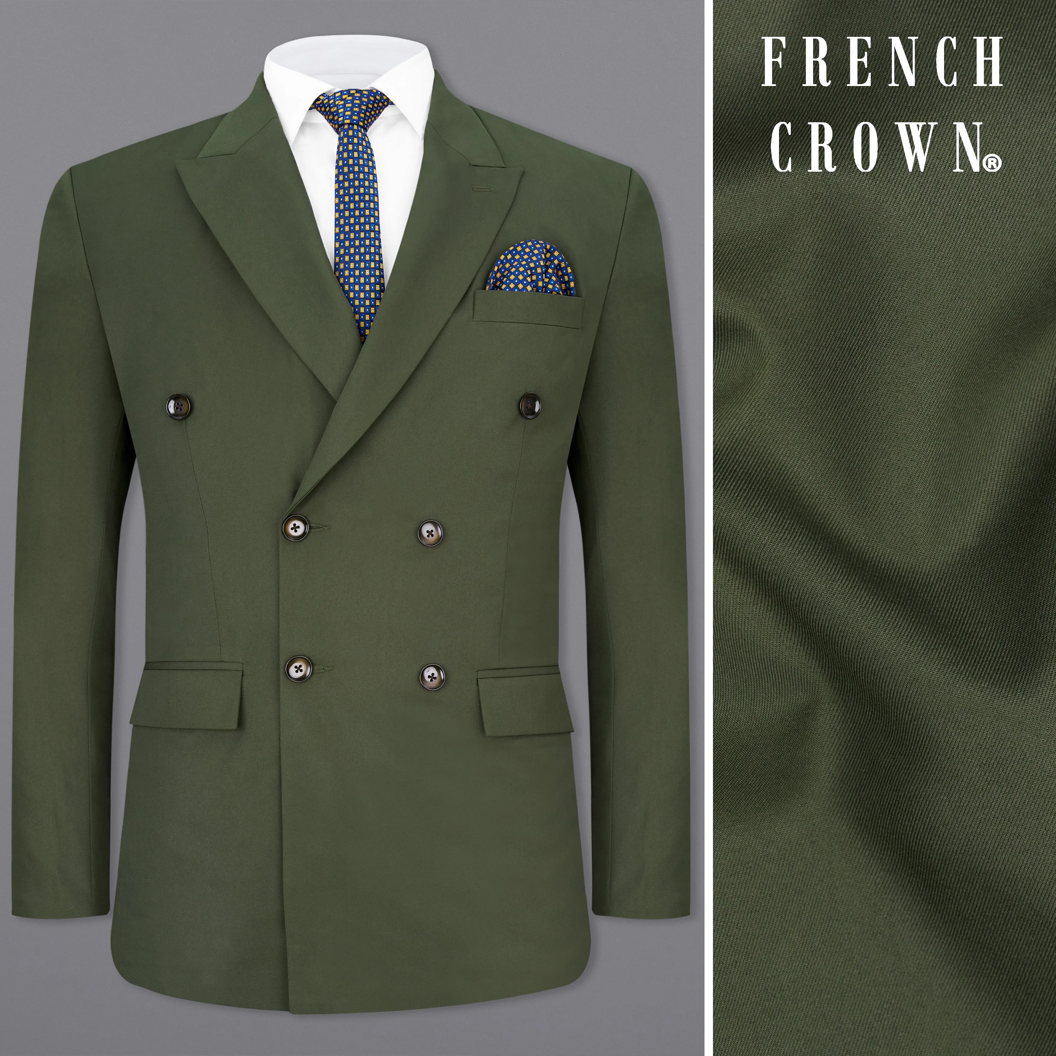 Twill Green Double Breasted Blazer sold by French Crown