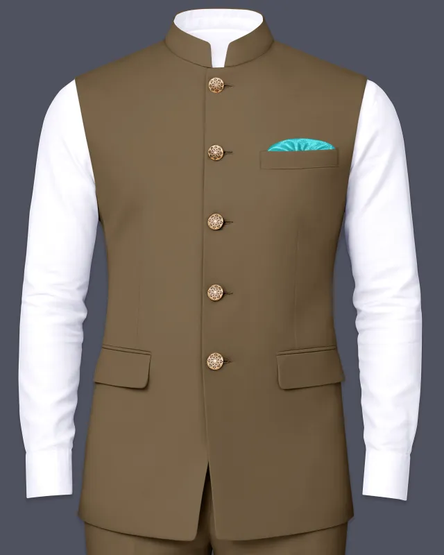 Khaki Brown Textured Nehru Jacket sold by French Crown