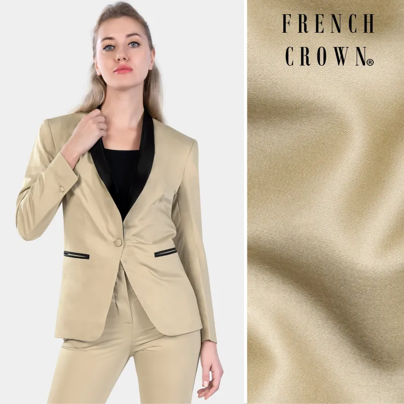 Hazelnut Cream Subtle Sheen with Black Lapel Single Breasted Women's Suit sold by French Crown