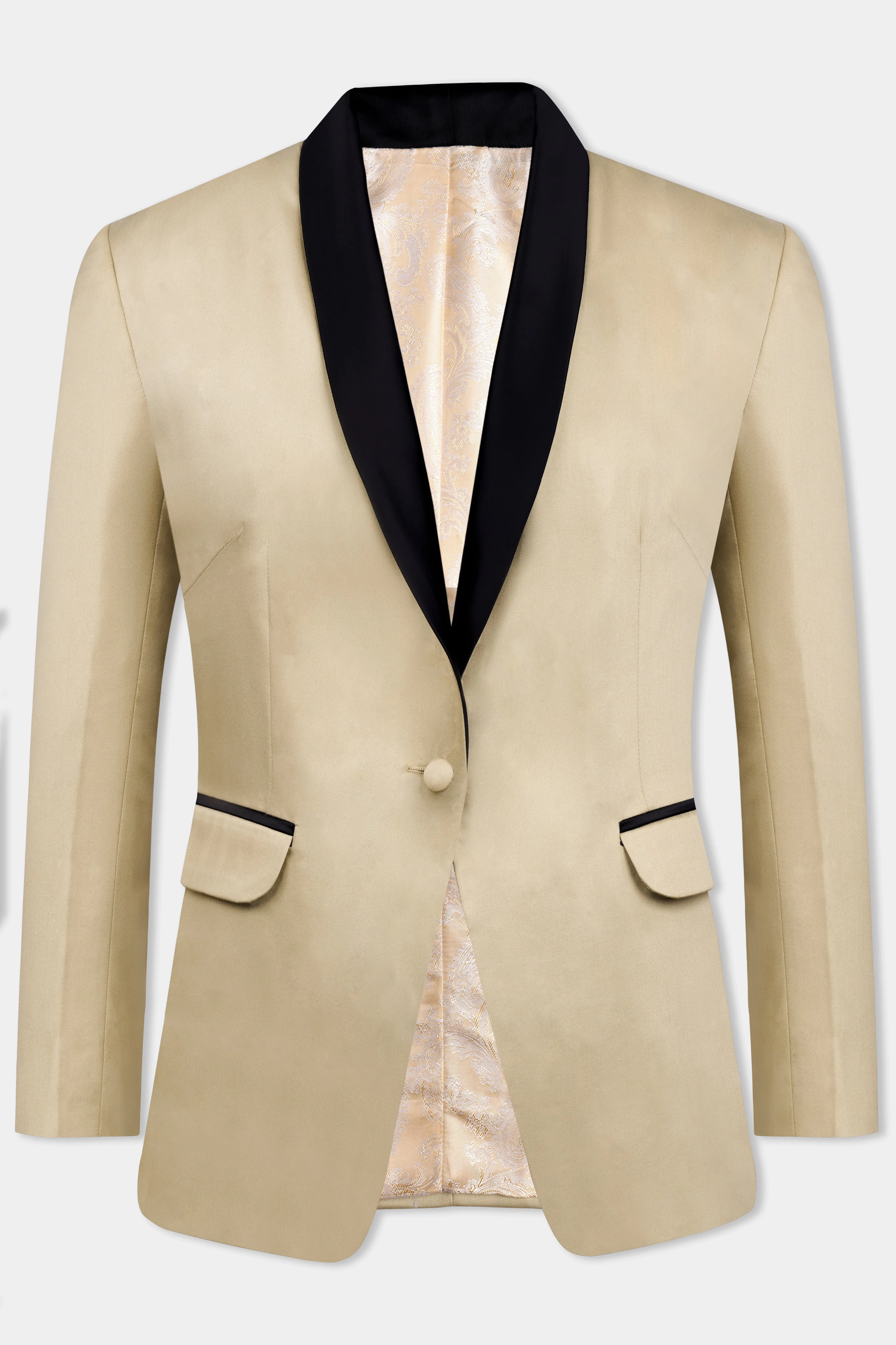 Hazelnut Cream Subtle Sheen with Black Lapel Single Breasted Women's Suit sold by French Crown product image thumbnail 2