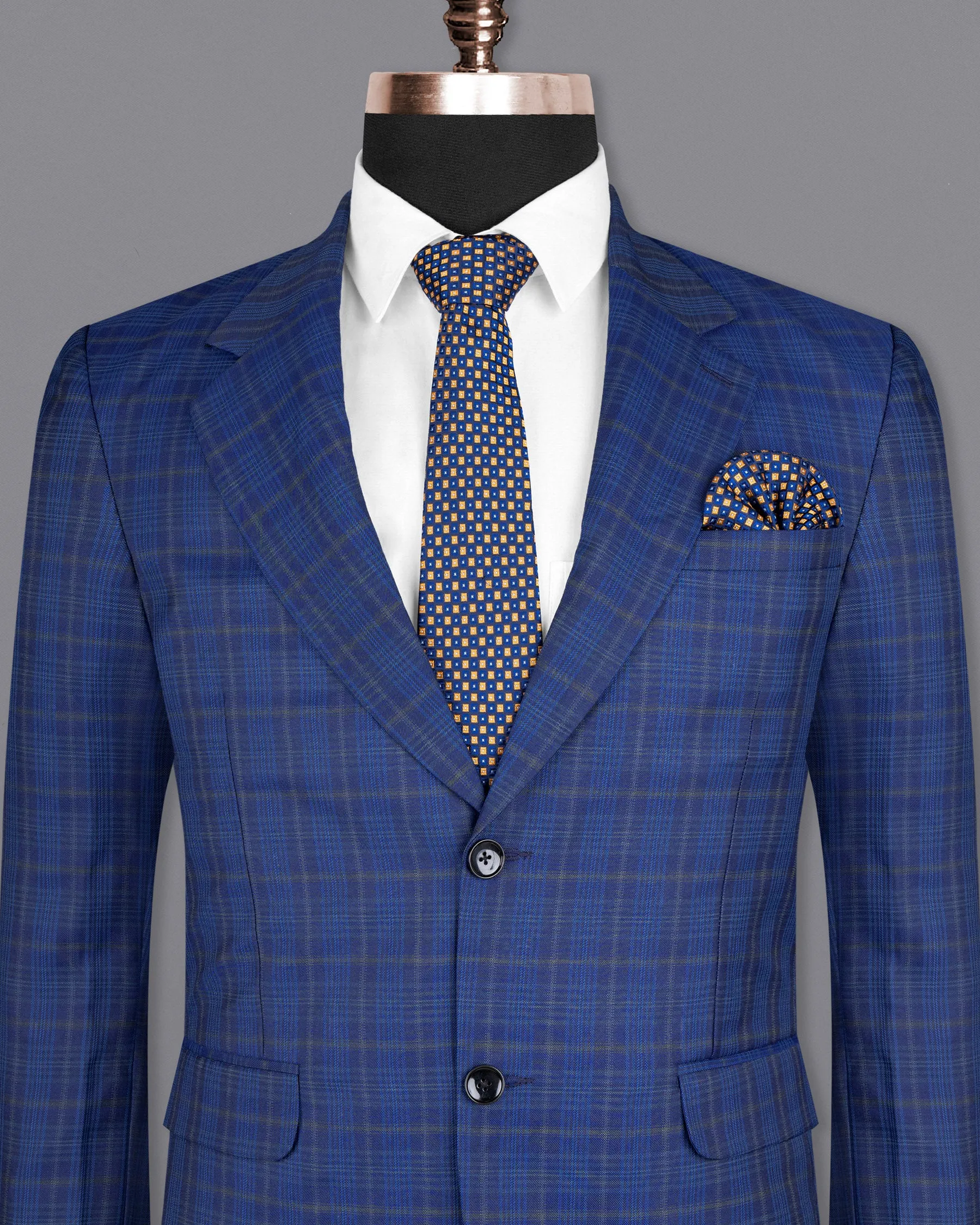 Cloud Burst Blue Plaid Wool Rich Blazer sold by French Crown product image thumbnail 2