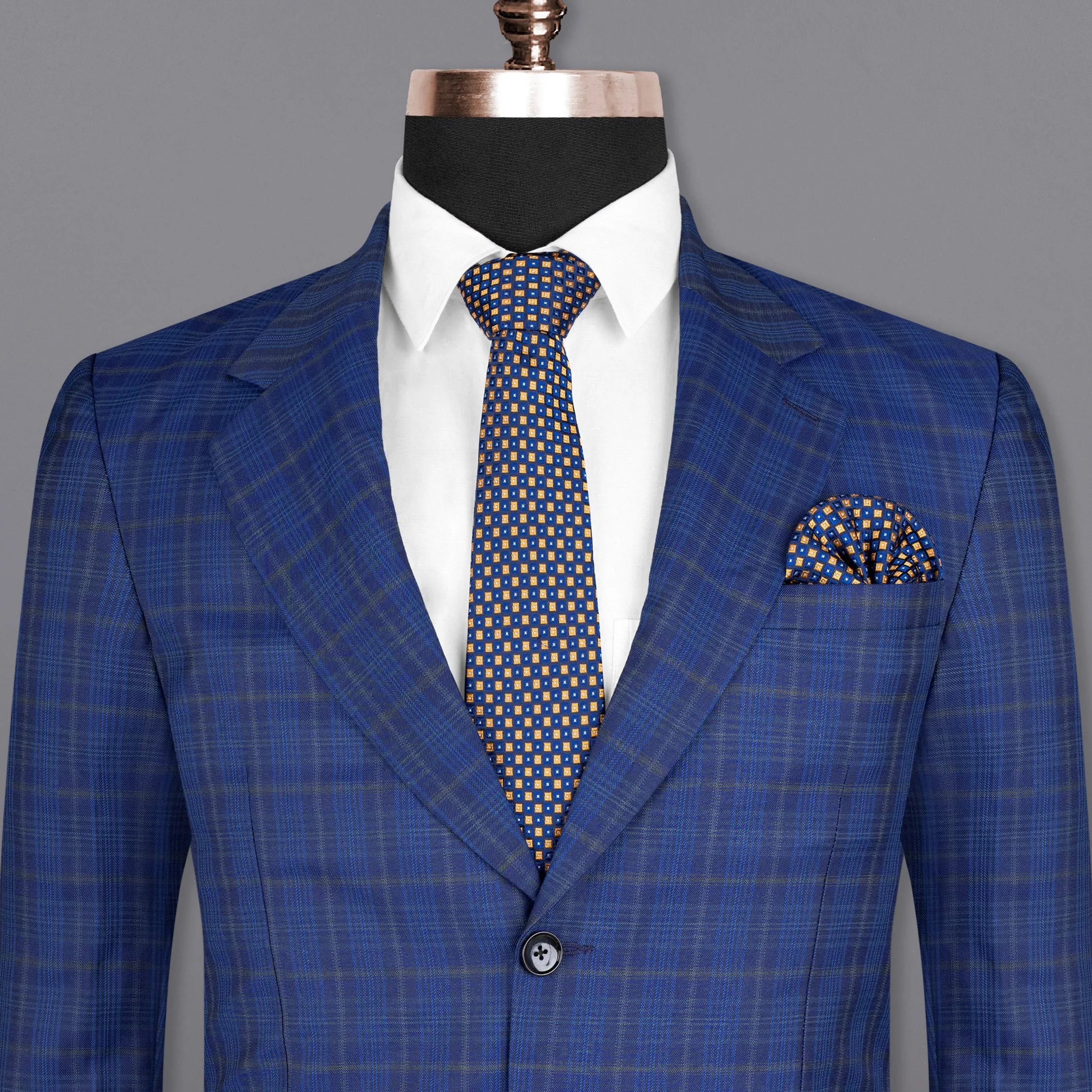 Cloud Burst Blue Plaid Wool Rich Blazer sold by French Crown