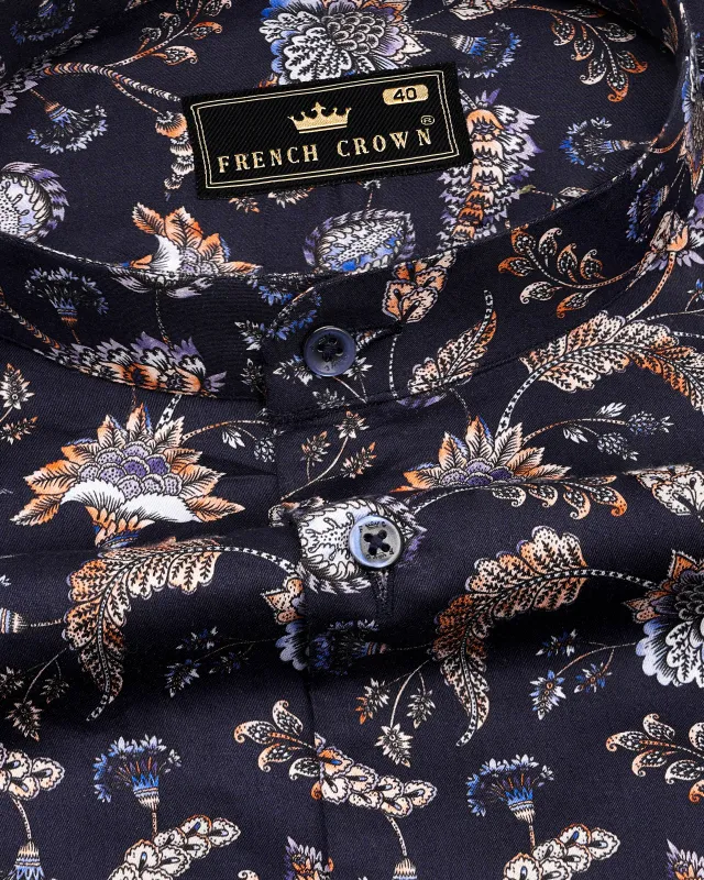 Thunder Blue Multicolour Floral Printed Super Soft Premium Cotton Shirt sold by French Crown