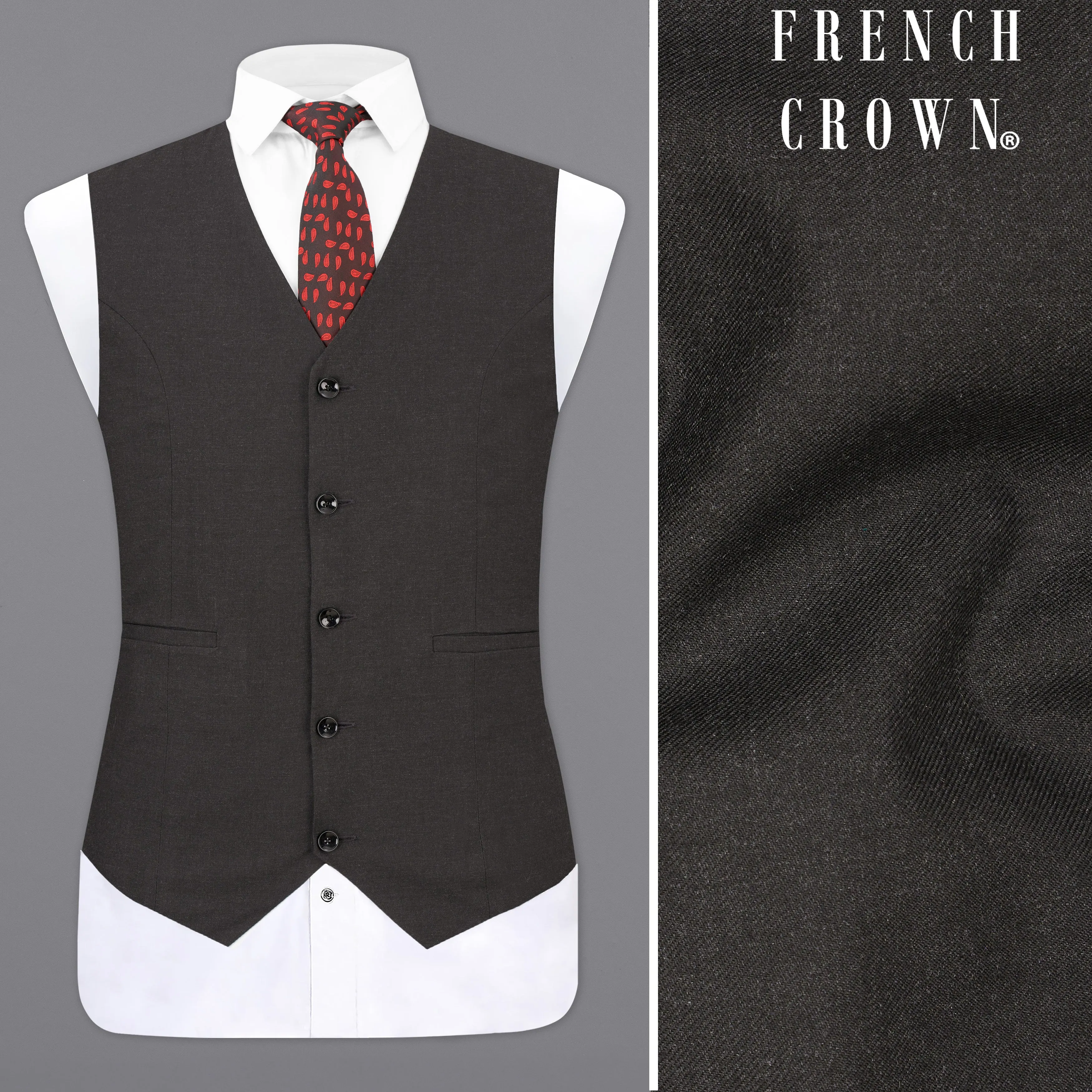 Mine Shaft Gray Wool Rich Designer Waistcoat sold by French Crown