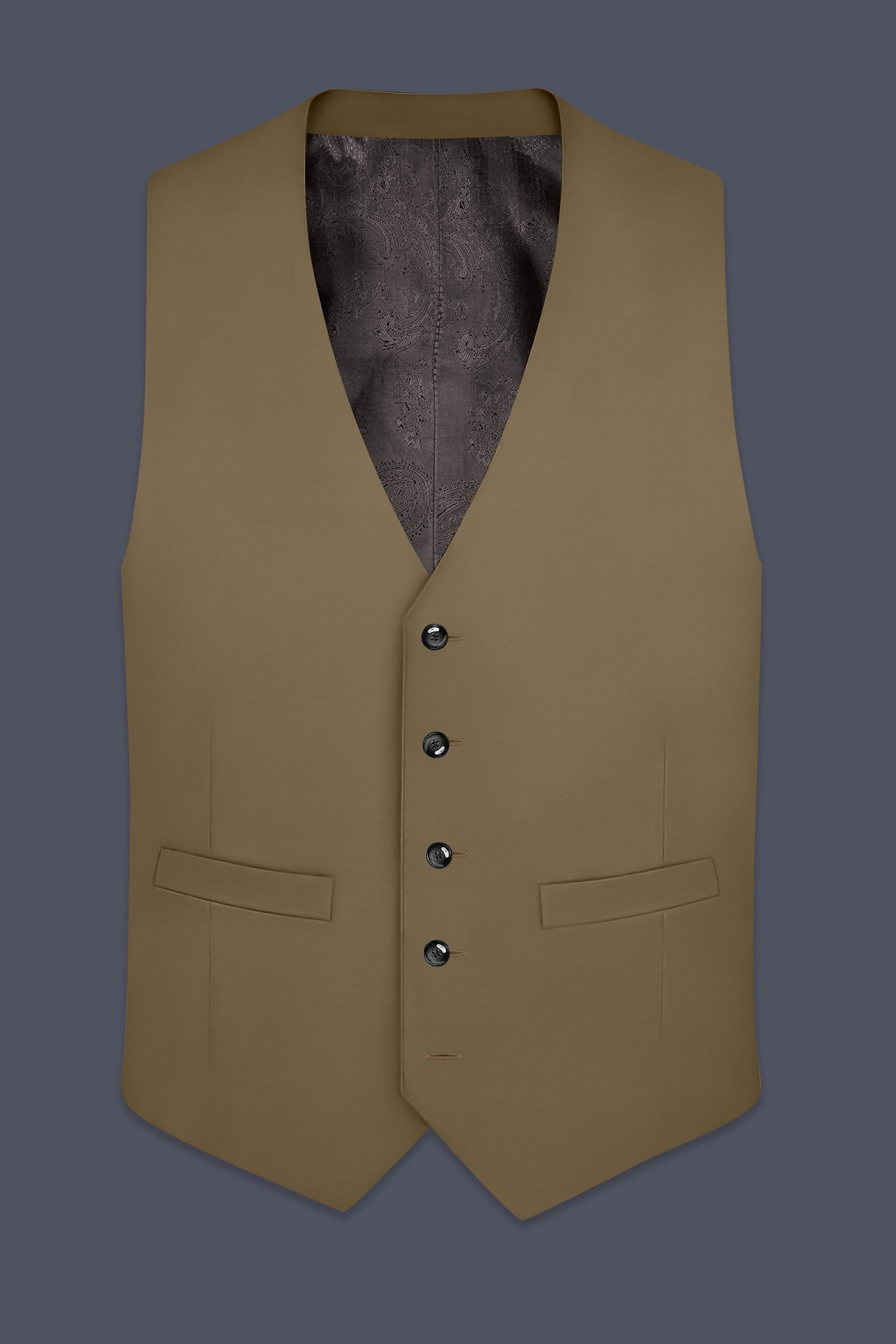 Khaki Brown Textured Waistcoat sold by French Crown product image thumbnail 2