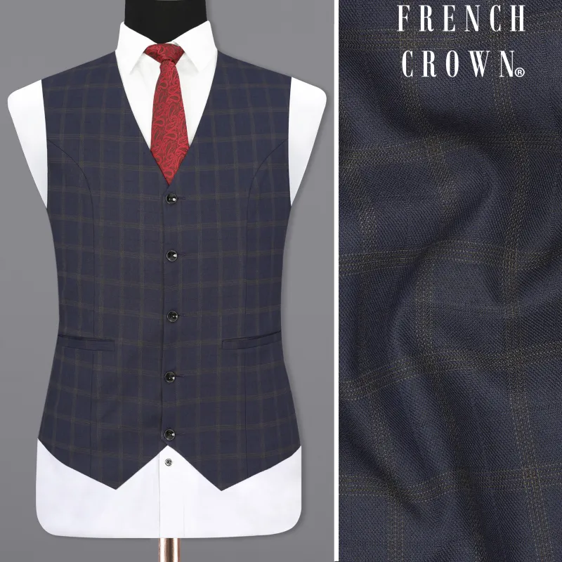 Gunmetal Blue Plaid Waistcoat sold by French Crown