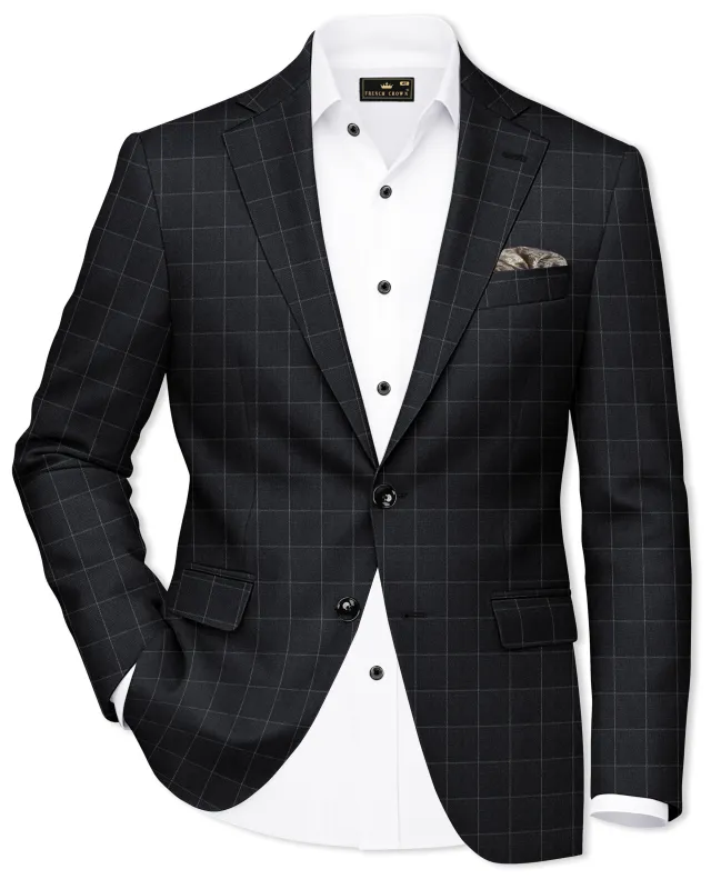 Charcoal Gray Windowpane Single Breasted Blazer made by French Crown