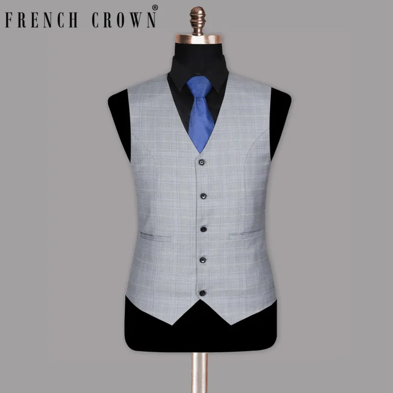 Aluminum Grey with Subtle Purple Checked Waistcoat sold by French Crown
