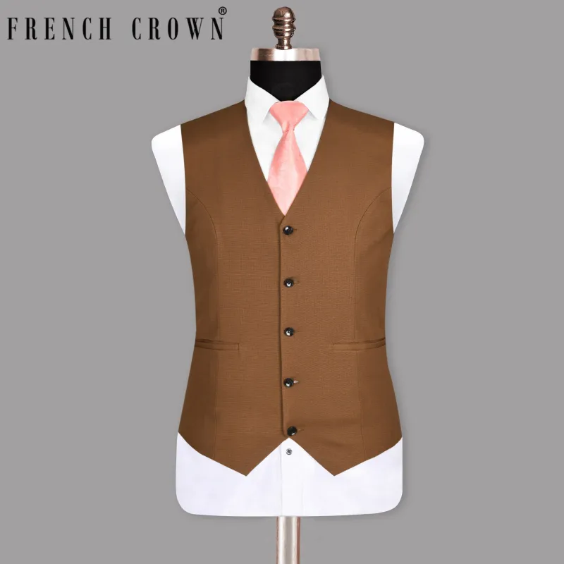 Tawny Khaki subtle Windowpane Textured Premium Cotton Rich Waistcoat sold by French Crown