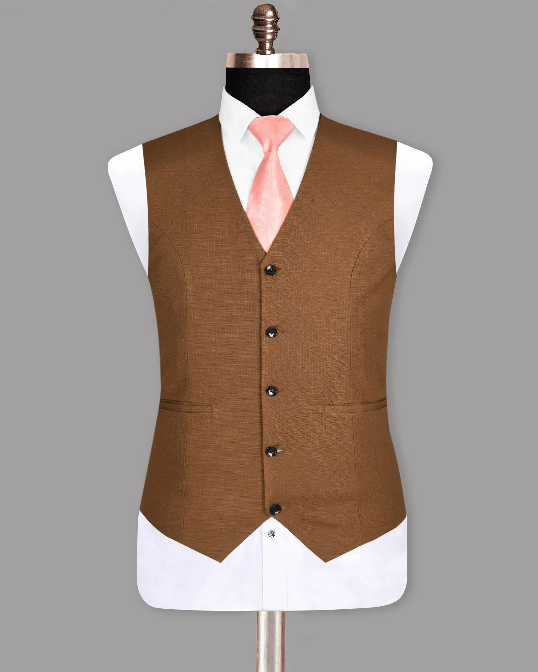 Tawny Khaki subtle Windowpane Textured Premium Cotton Rich Waistcoat sold by French Crown product image thumbnail 2